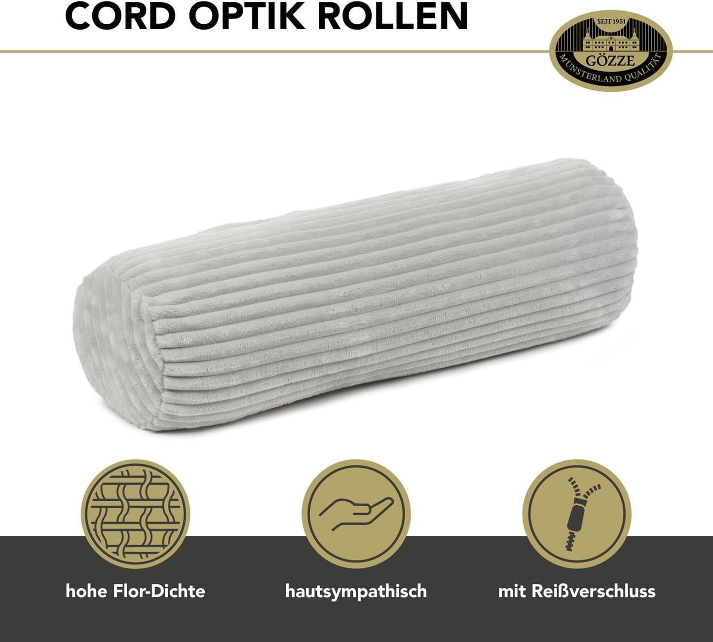 Kissenrolle in Cord Optik, Silber