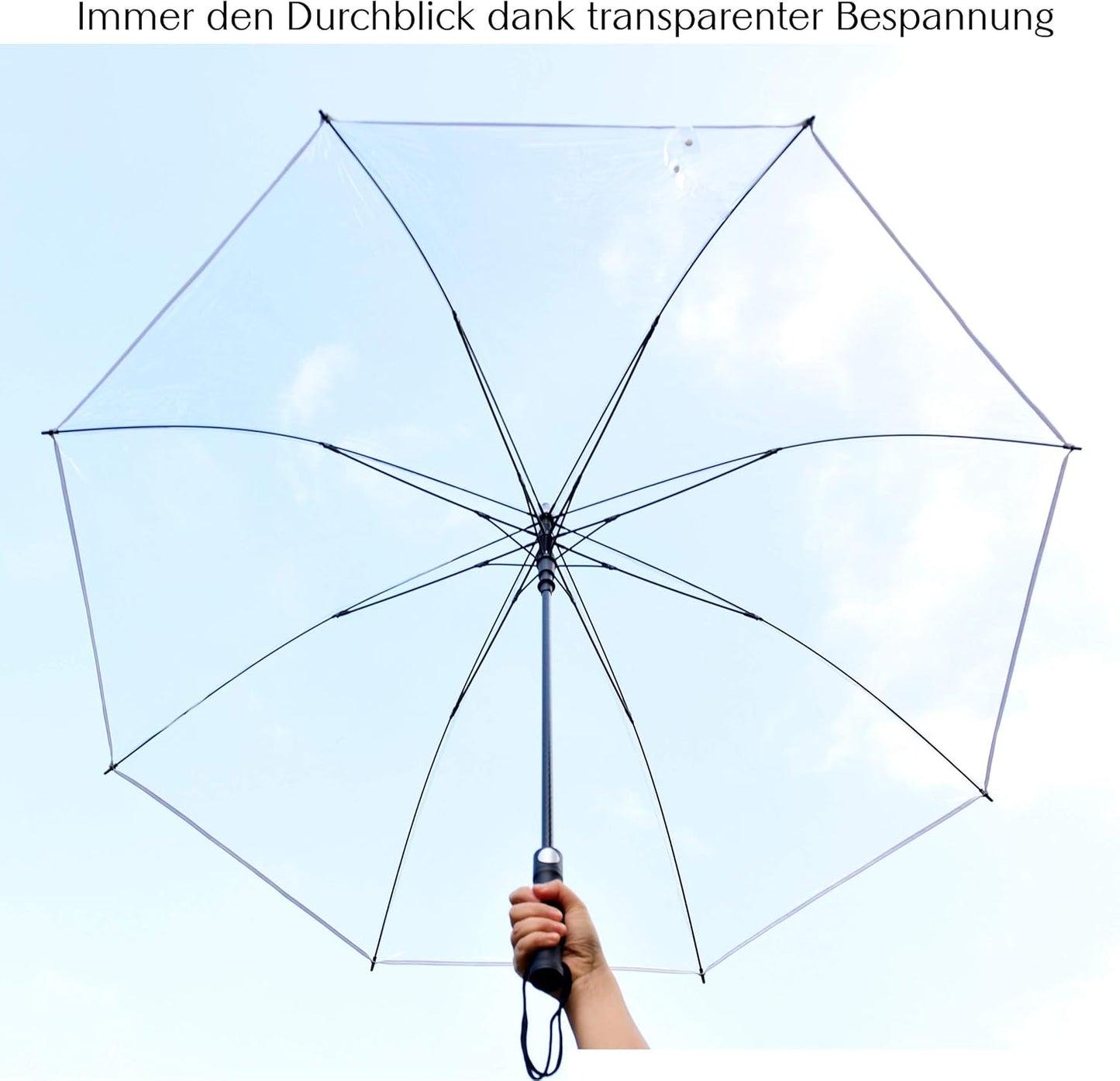XXXL transparenter Regenschirm mit Automatiköffnung, Transparent - Weisser Rand, Ø150 cm - sehr sehr gross - XXXL