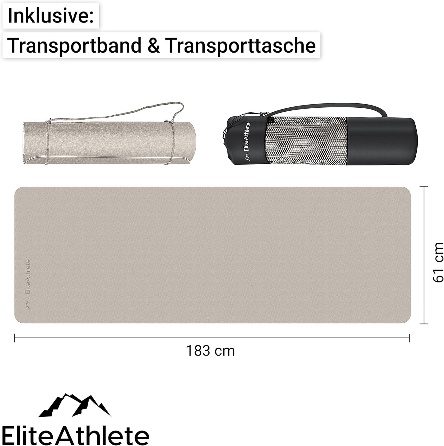 Gepolsterte Yogamatte mit Transportgurt, Light Cappuccino - Ivory Cream
