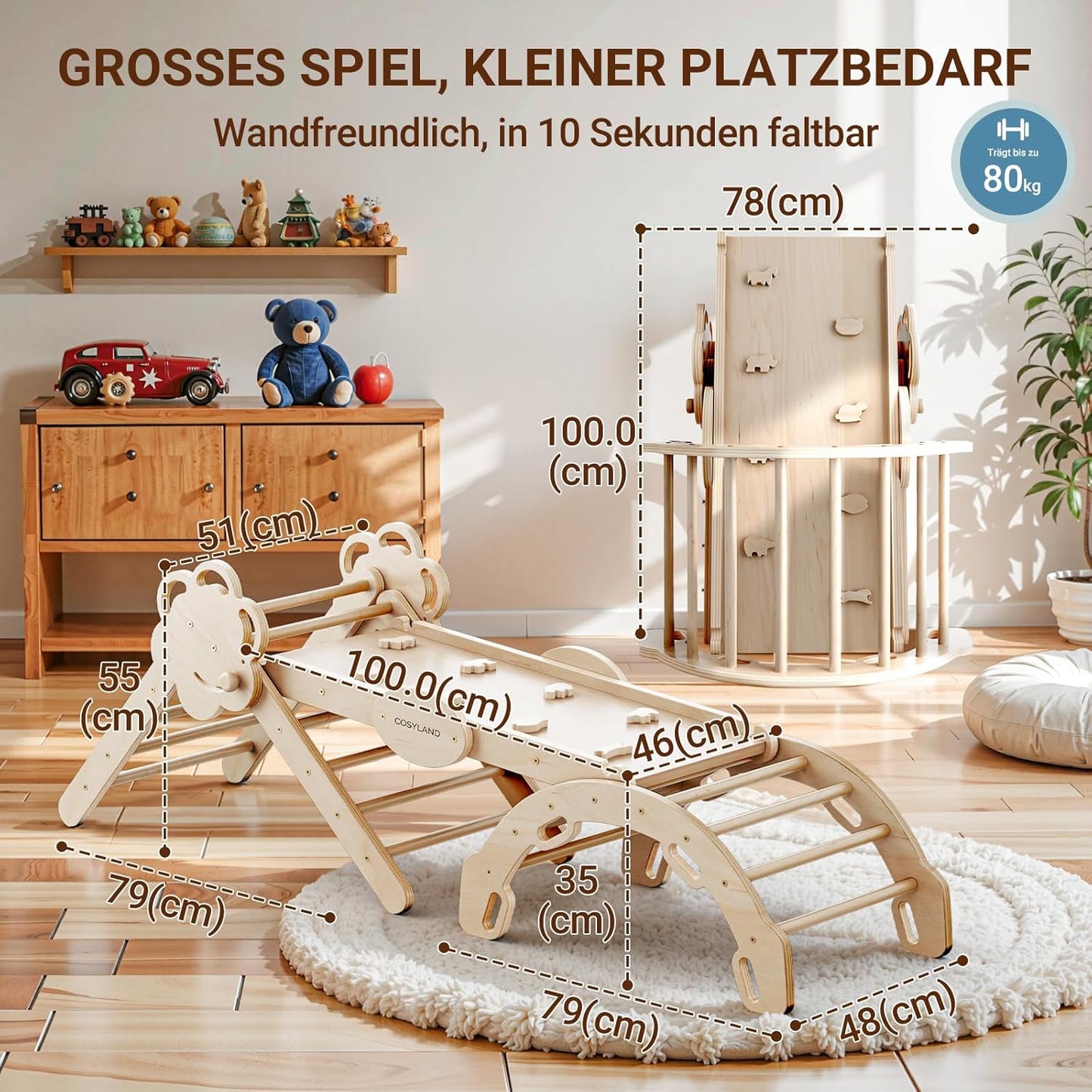 8-in-1 Klettergerüst-Set, Natur/Hellholz