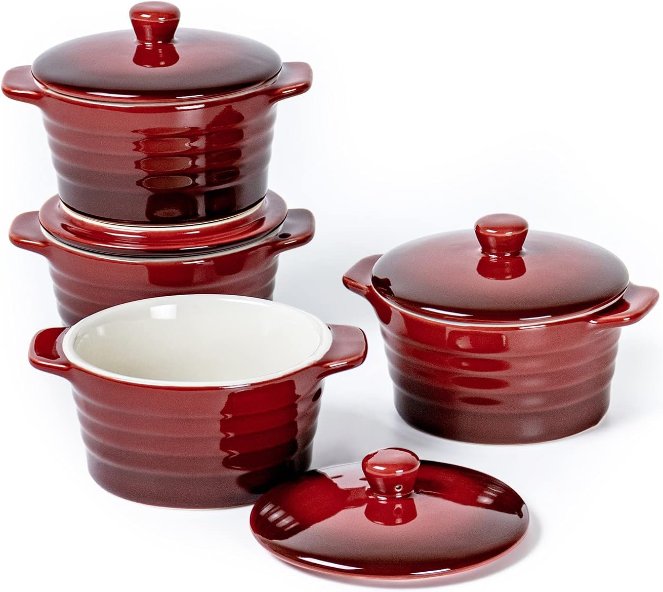 4er-Set Soufflé Förmchen mit Deckel, 250ml, Rot