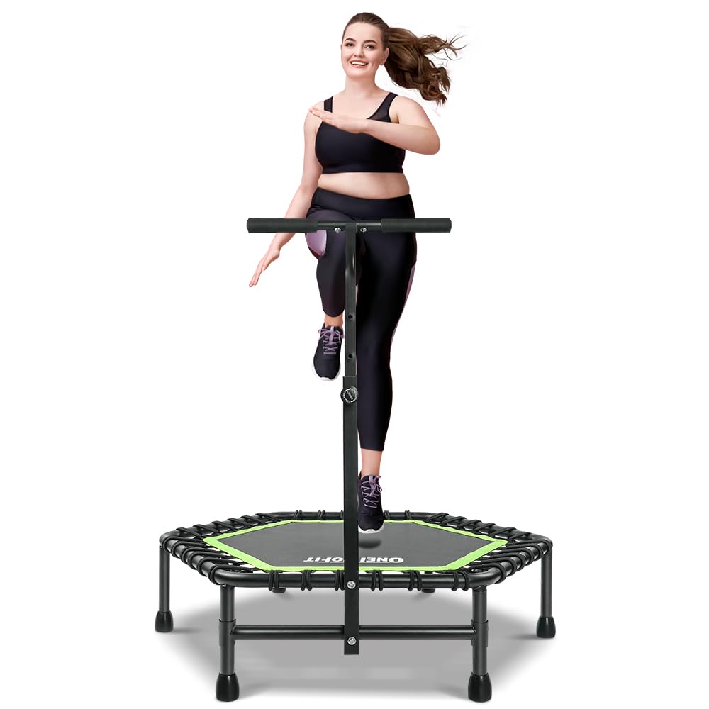 Mini-Fitness-Trampolin mit Bungee-Rückpraller, Grün-Sechskant-mit Griff