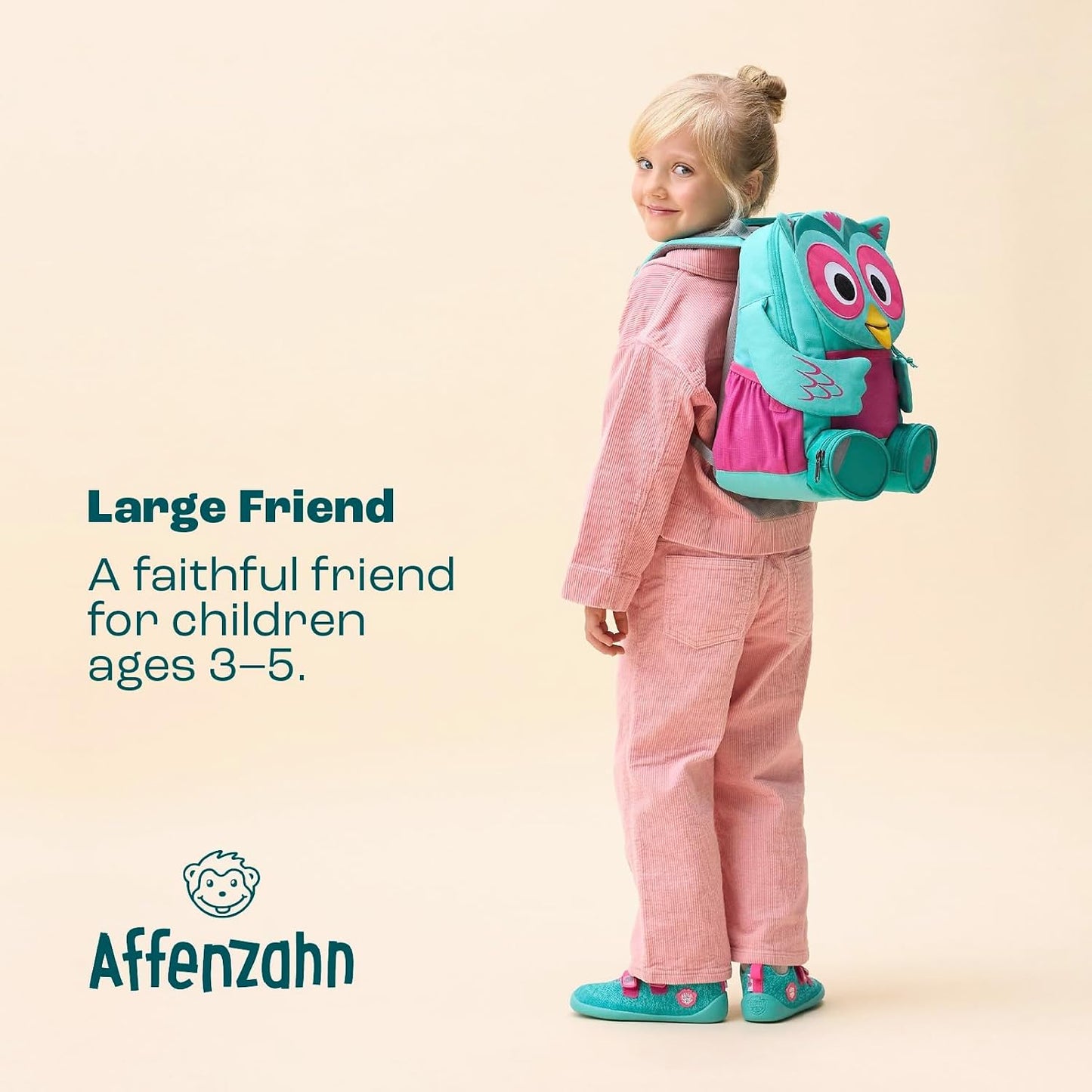 Kindergartenrucksack Grosser Freund, 8 L Eule - Türkis