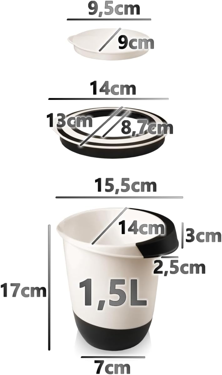 Rührschüssel-Set mit Deckel (4-teilig, antirutsch), SET 1,5L + 5L + 2L + 3,5L (4er)