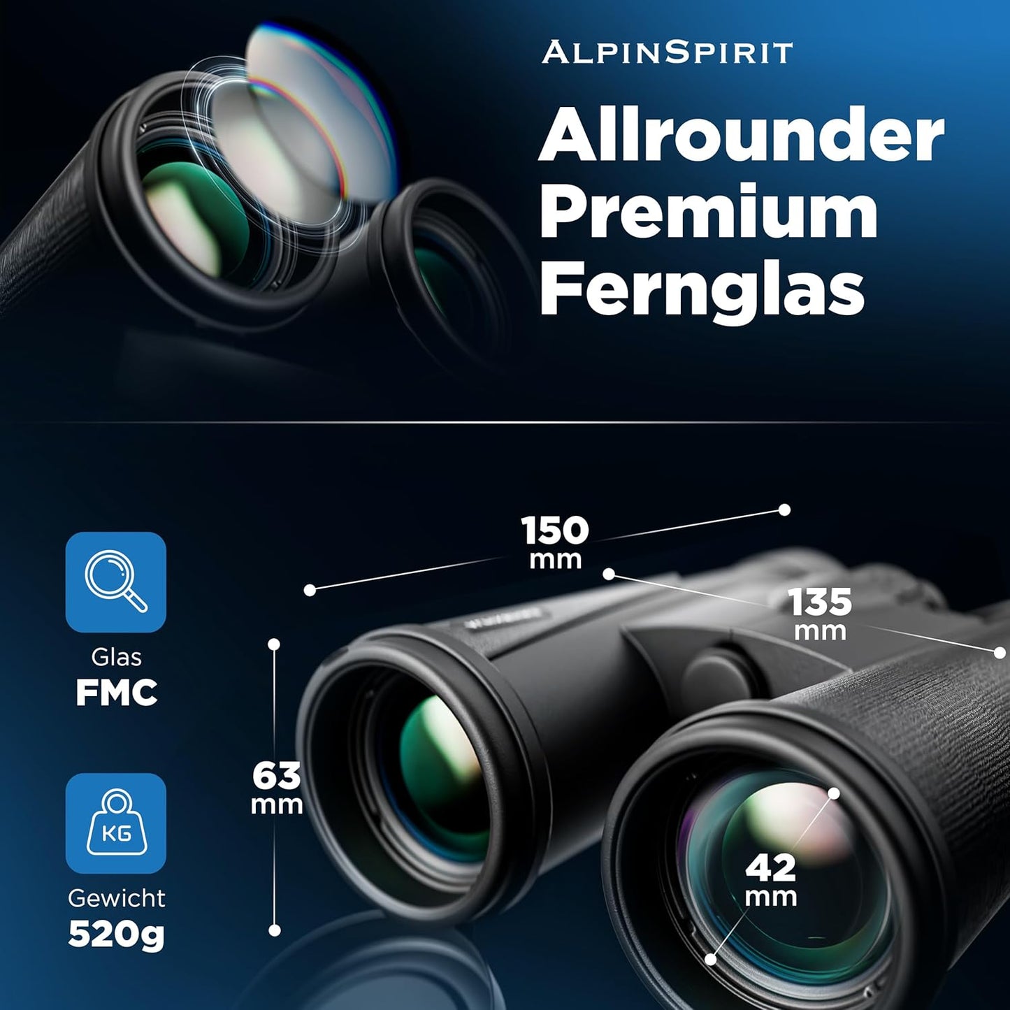Fernglas 8x42 mit Hardcase, 8x42 Schwarz