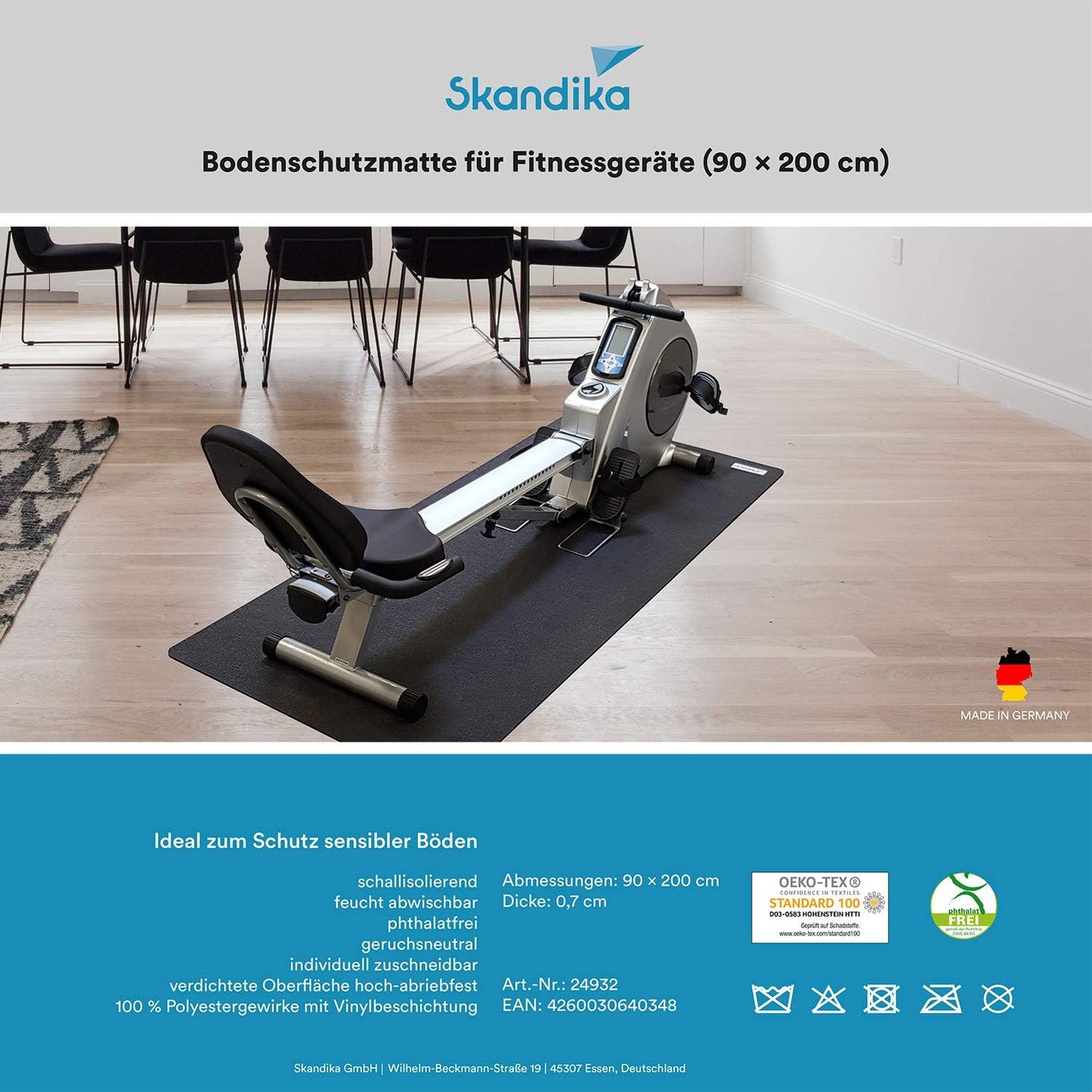 Bodenschutzmatte für Fitnessgeräte, 90 x 200 cm