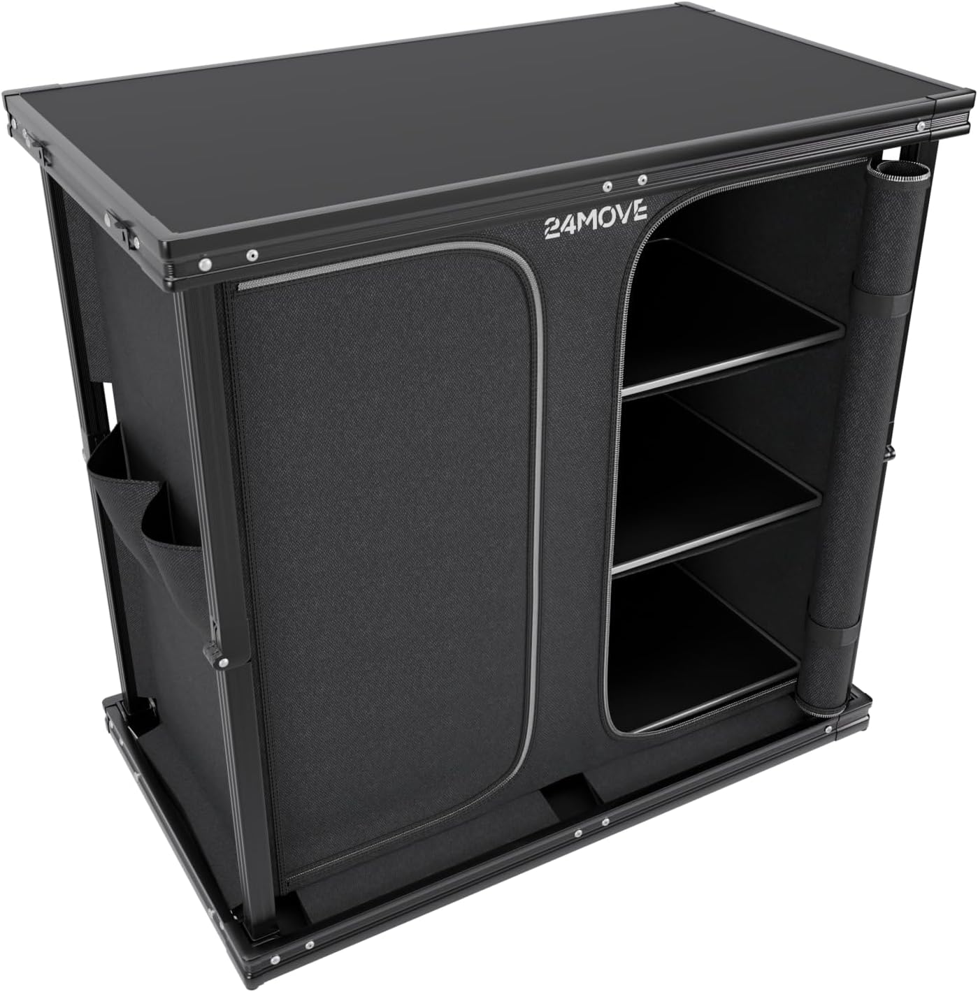 Faltbare Campingküche mit höhenverstellbarem Schrank, 84x50x80 Aversa Schwarz