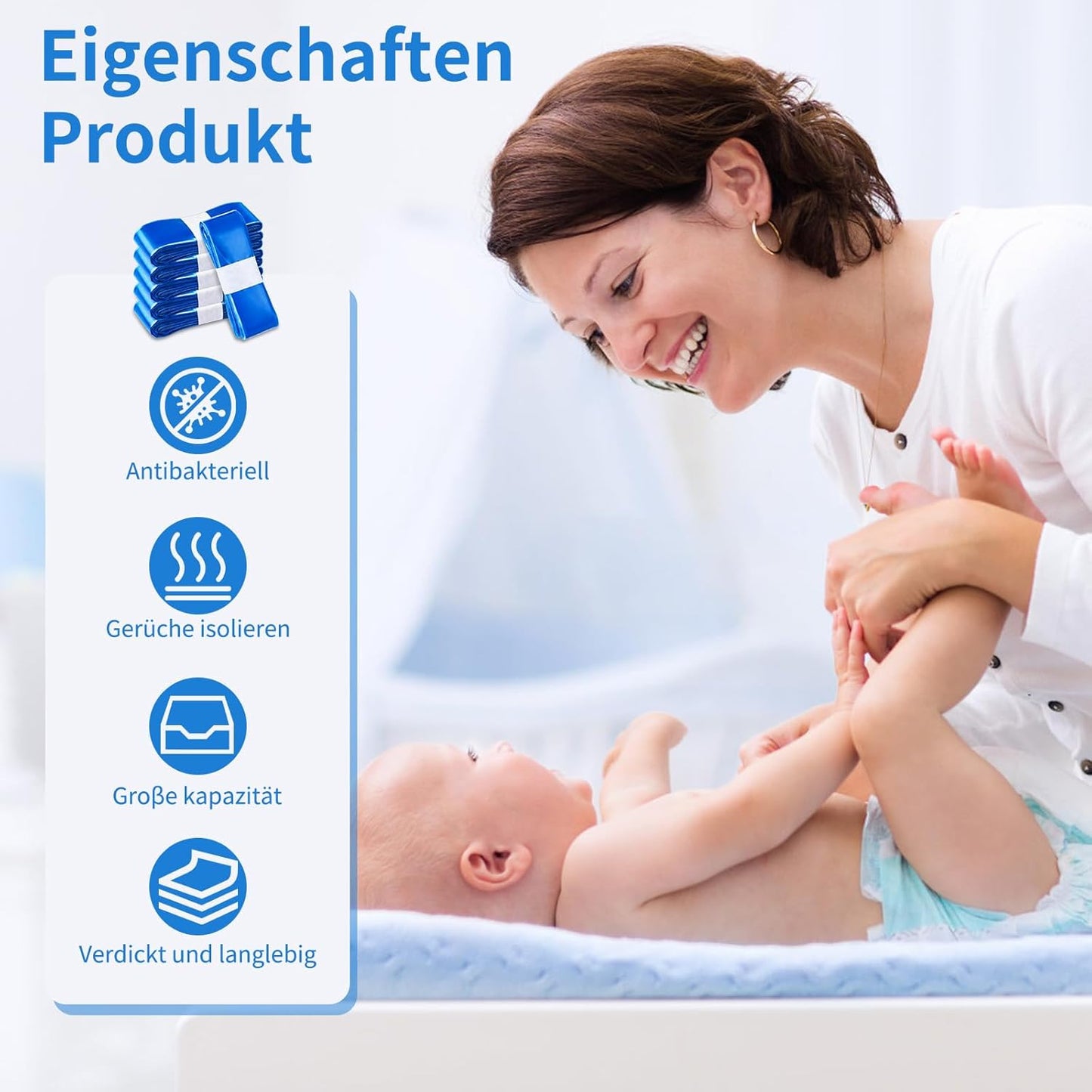 16er-Pack Nachfüllkassetten für Windeleimer, 16 Stück,blau