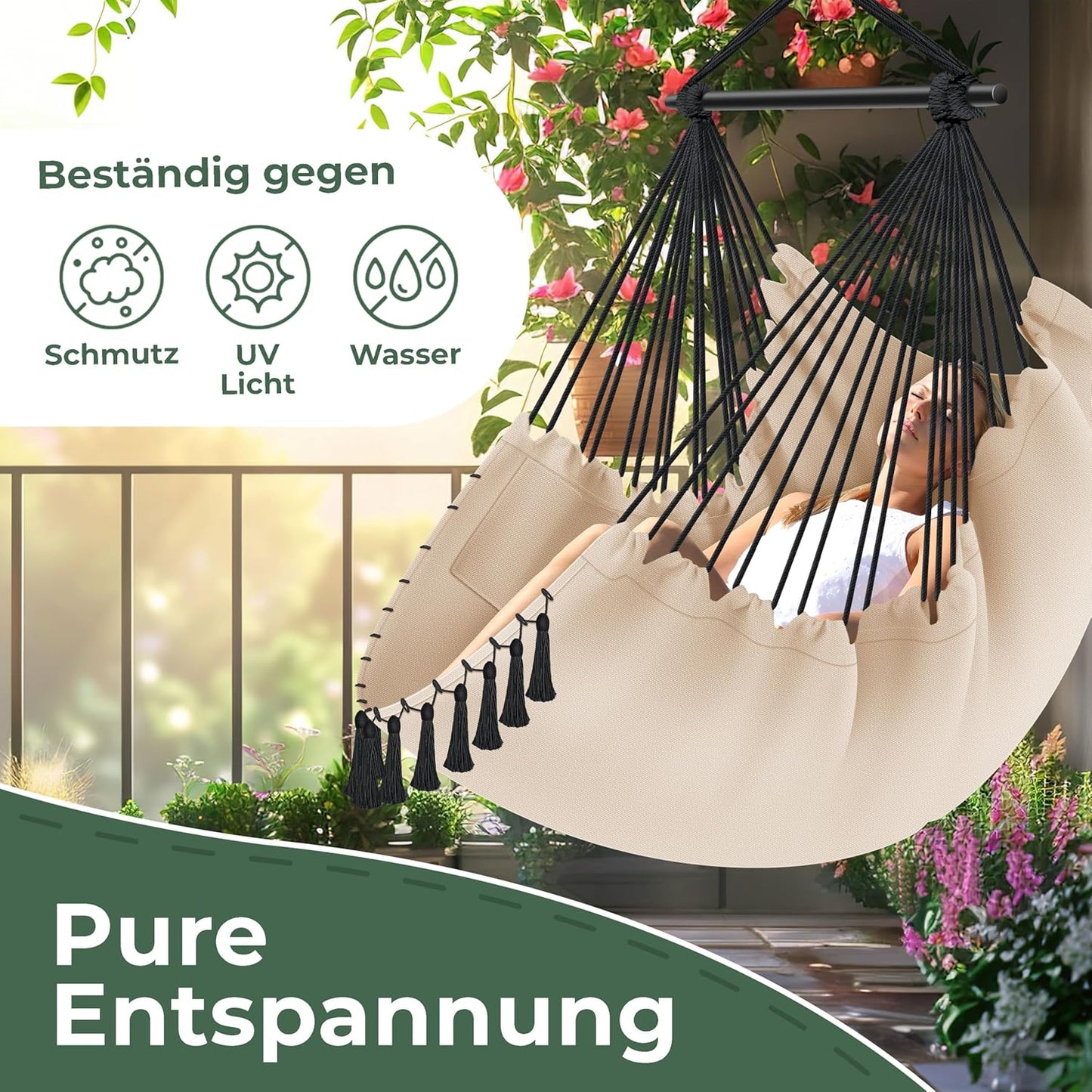 Hängesessel Safari XXL mit Aufhängung & Zubehör, Beige