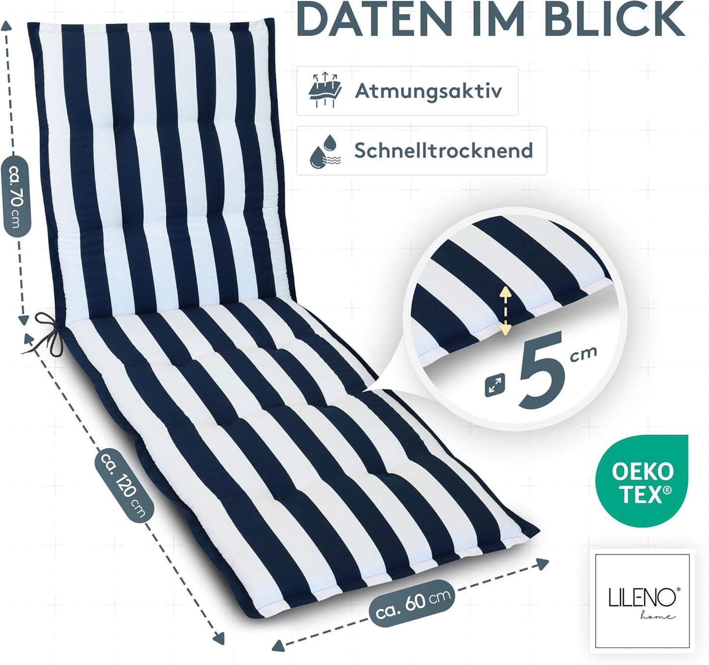 Gepolstertes Liegenauflage, Blockstreifen Blau 1