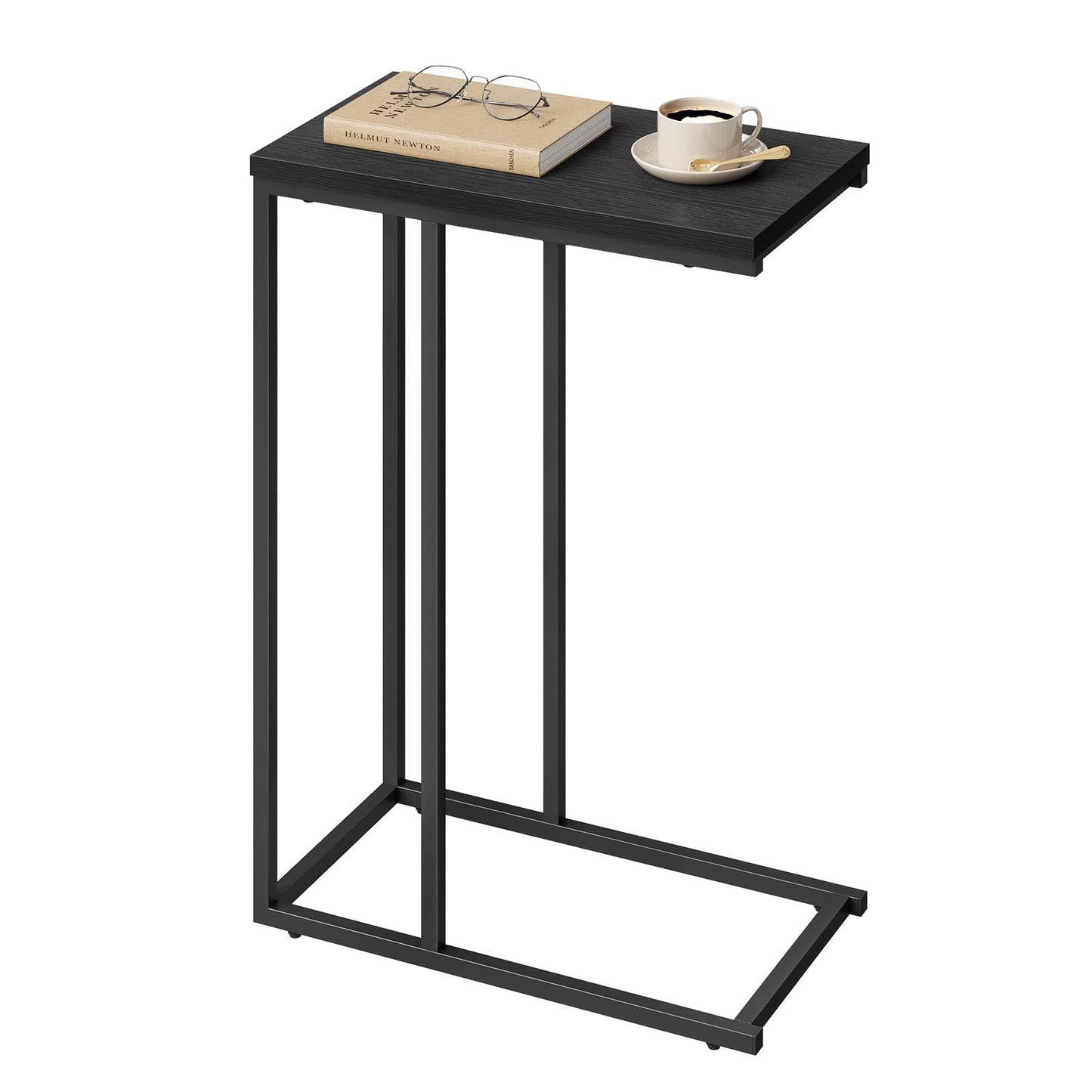 C-förmiger Couchtisch mit Metallgestell, 1er Set Schwarz