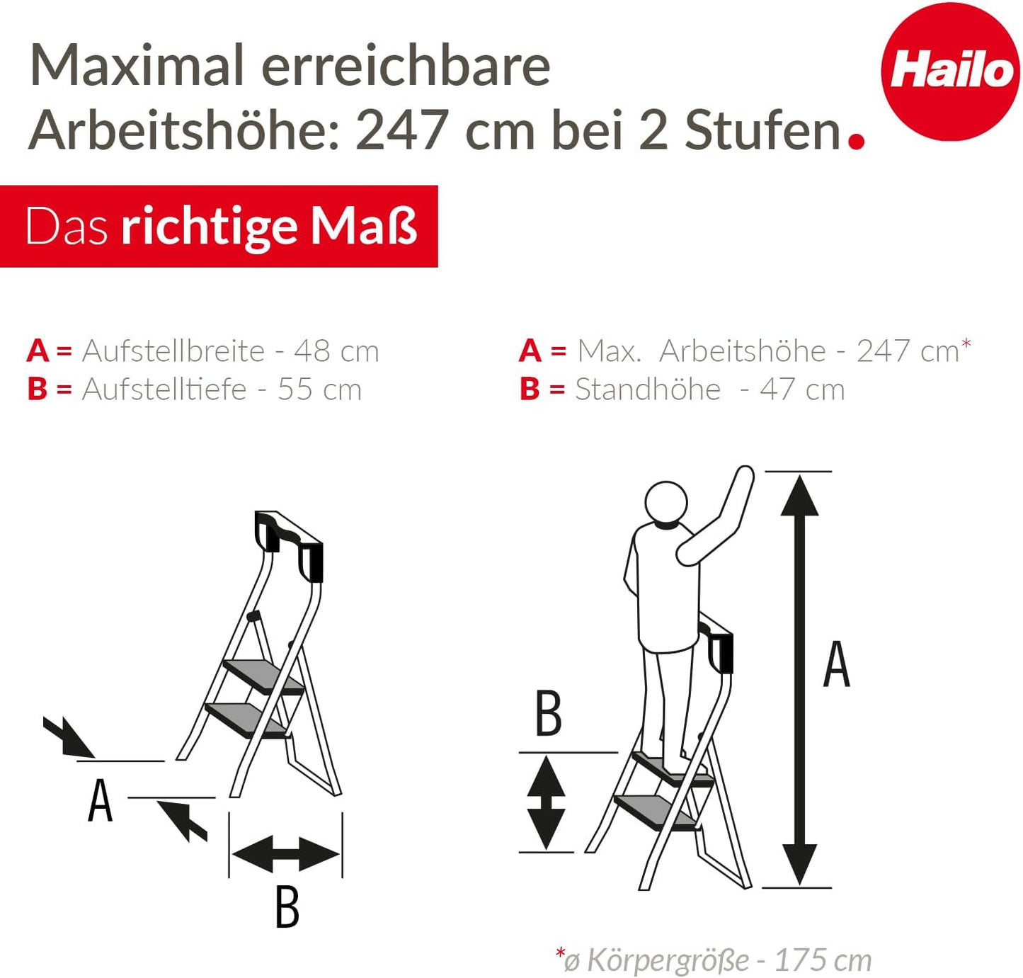 K77 ComfortLine Klapptritt, 2-stufige Trittleiter, Schwarz 2 Stufen