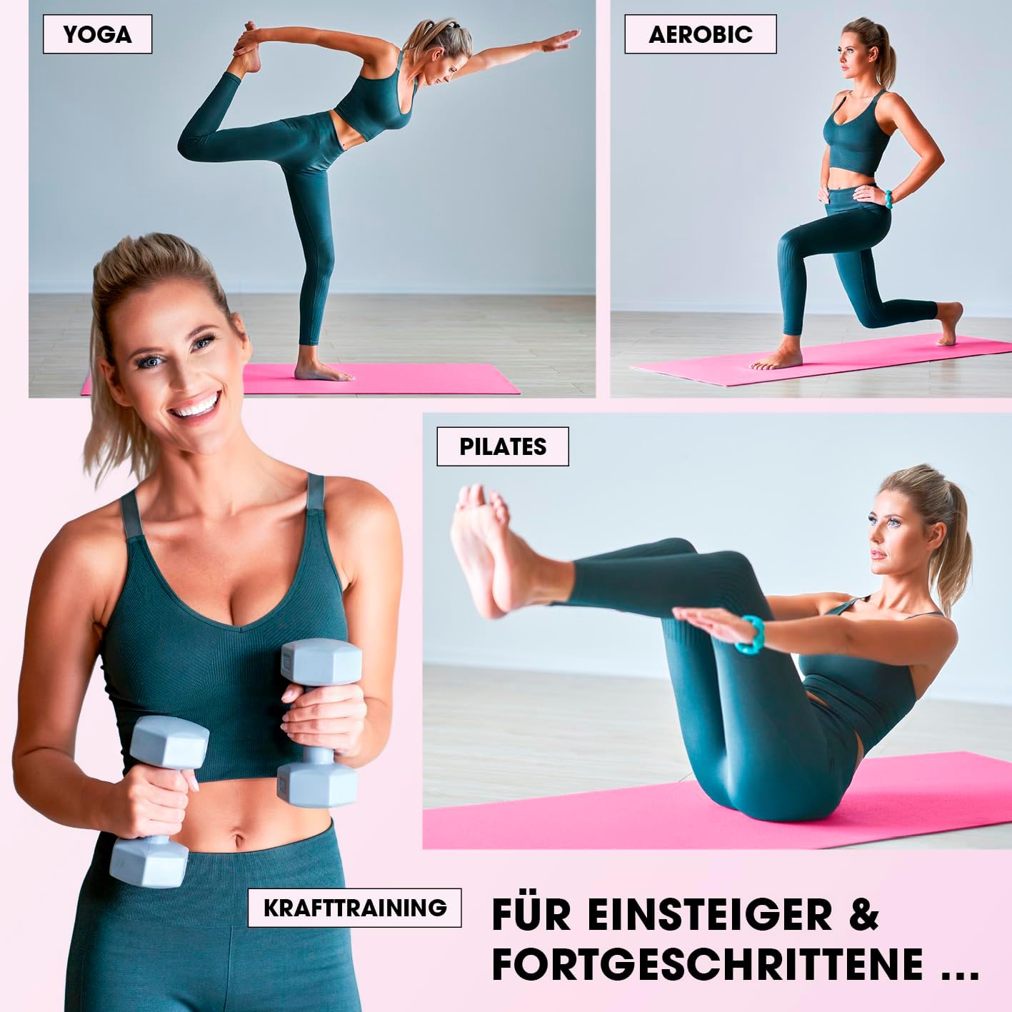 Gelenkschonende Gymnastikmatte, 183x61 cm, 183 x 61 x 2 cm Rose