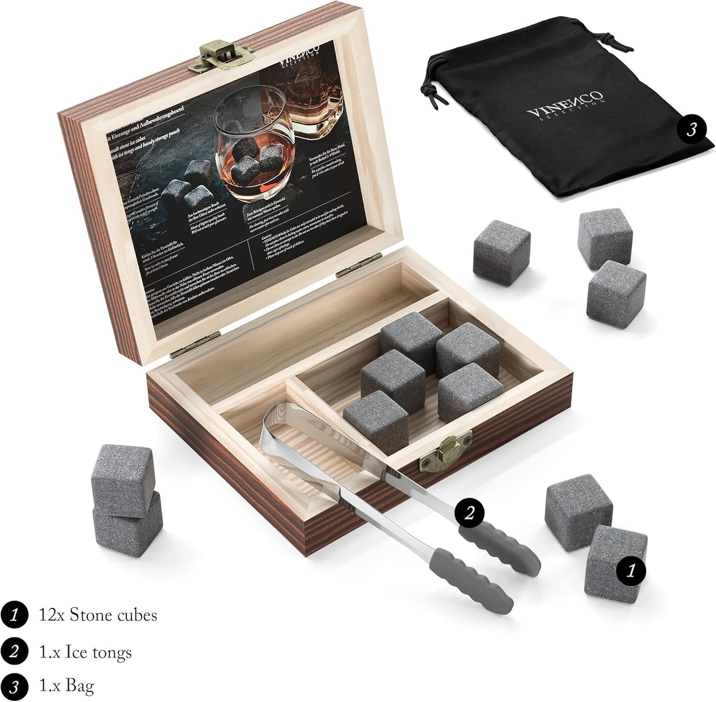 Whisky Stone Set, 12er Set Basalt Basalt