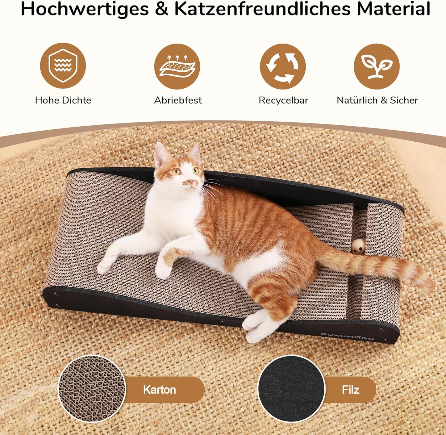 Katzenkratzbrett mit Liege und Ballspielzeug, Schwarz