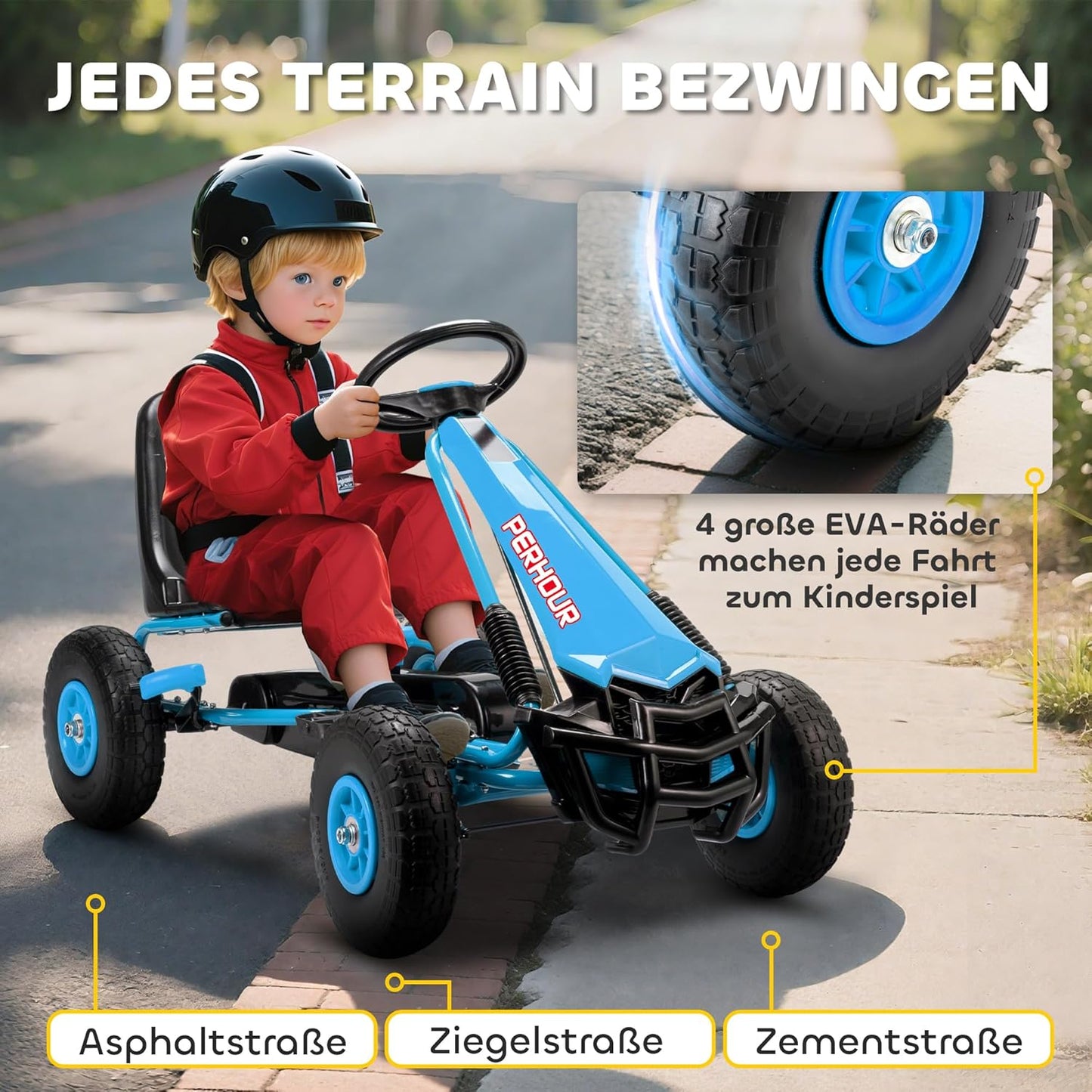 Gokart Tretauto mit Handbremse, Blau