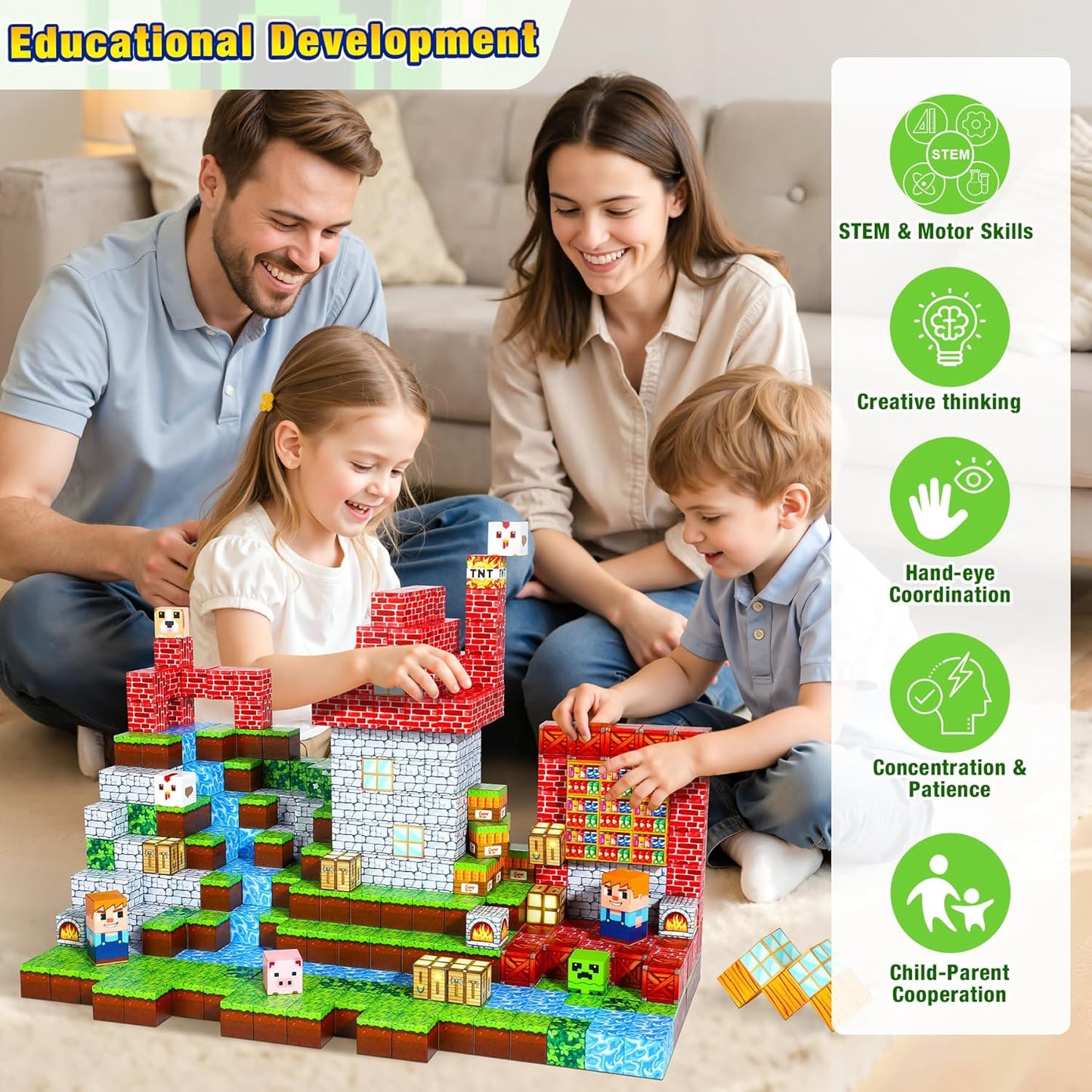 Magnetische Bausteine für Kinder, 108 Teile-rasen