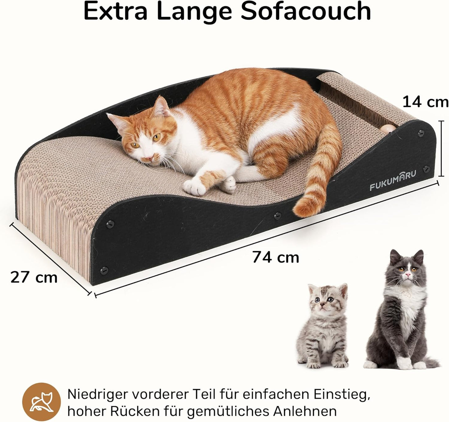 Katzenkratzbrett mit Liege und Ballspielzeug, Schwarz