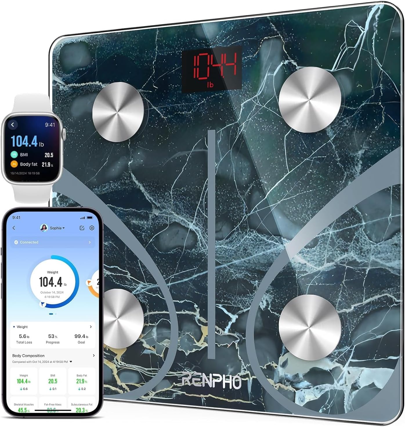 Digitale Körperfettwaage mit App-Unterstützung, 280mm/11" ; Z-Marmor