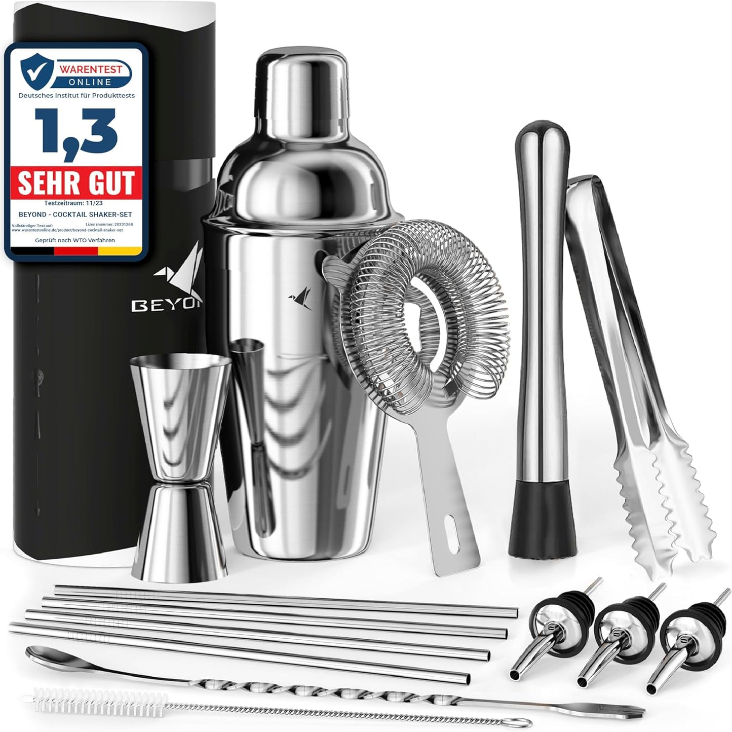 Cocktail-Set, 15-teilig, silberfarben