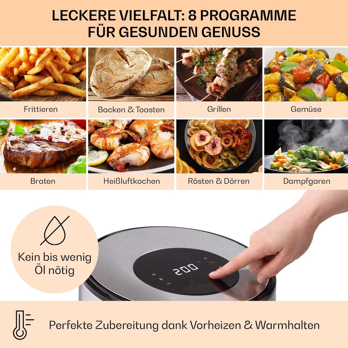 Heissluftfriteuse, Silber, 4,3 L