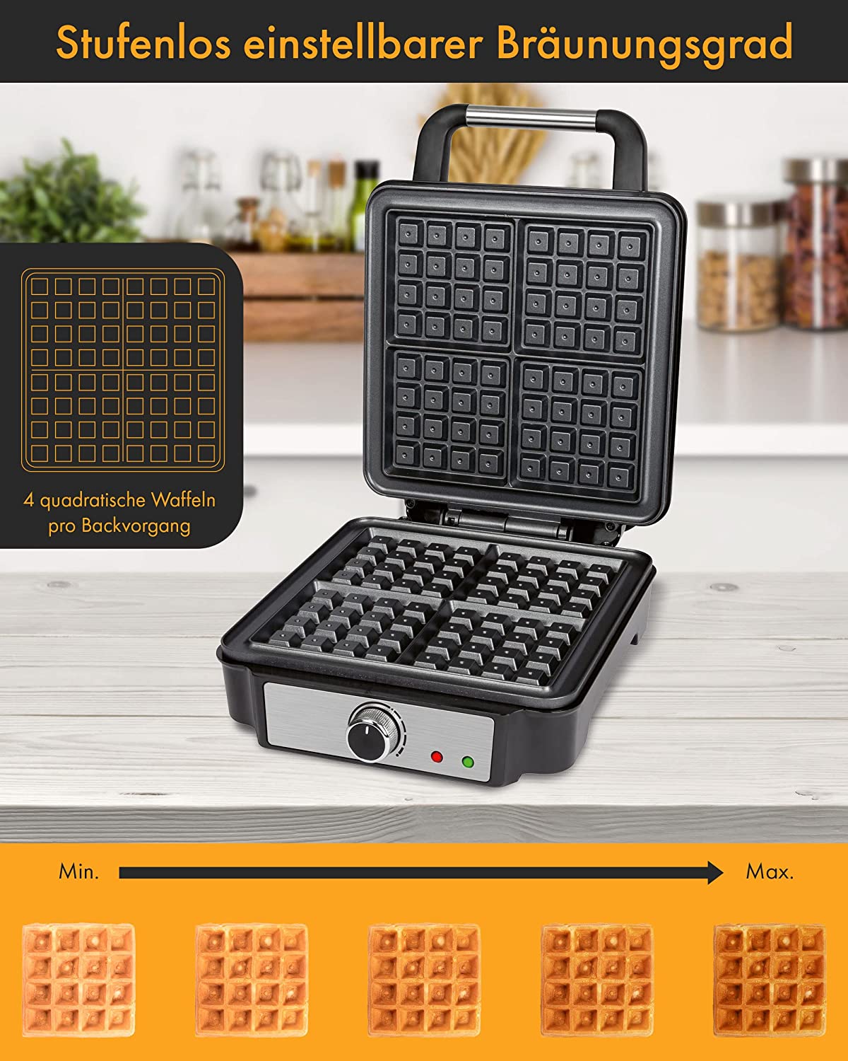 Waffelautomat PC-WA 1241, Waffeleisen, 4 Backflächen