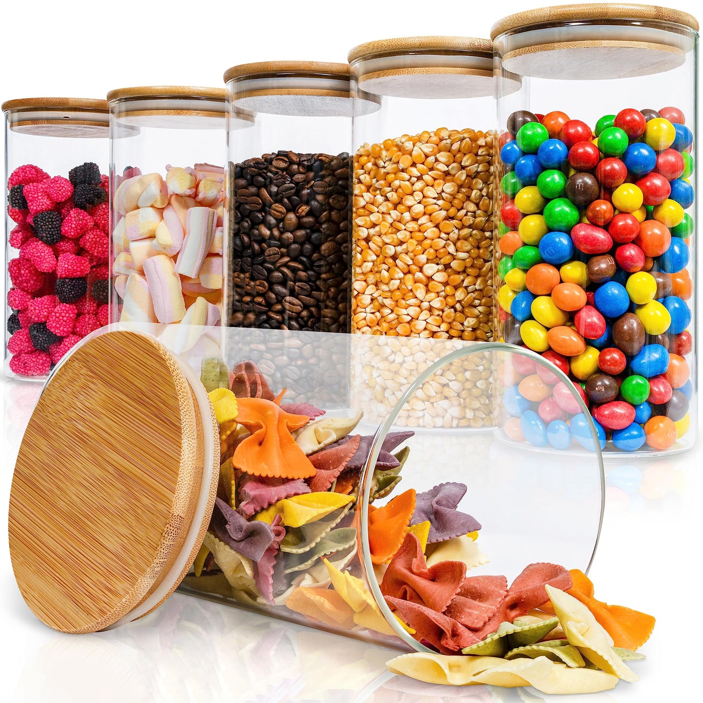 Vorratsgläser-Set mit Deckel, 6er Set - 1400 ml, Rund, 1 Grösse