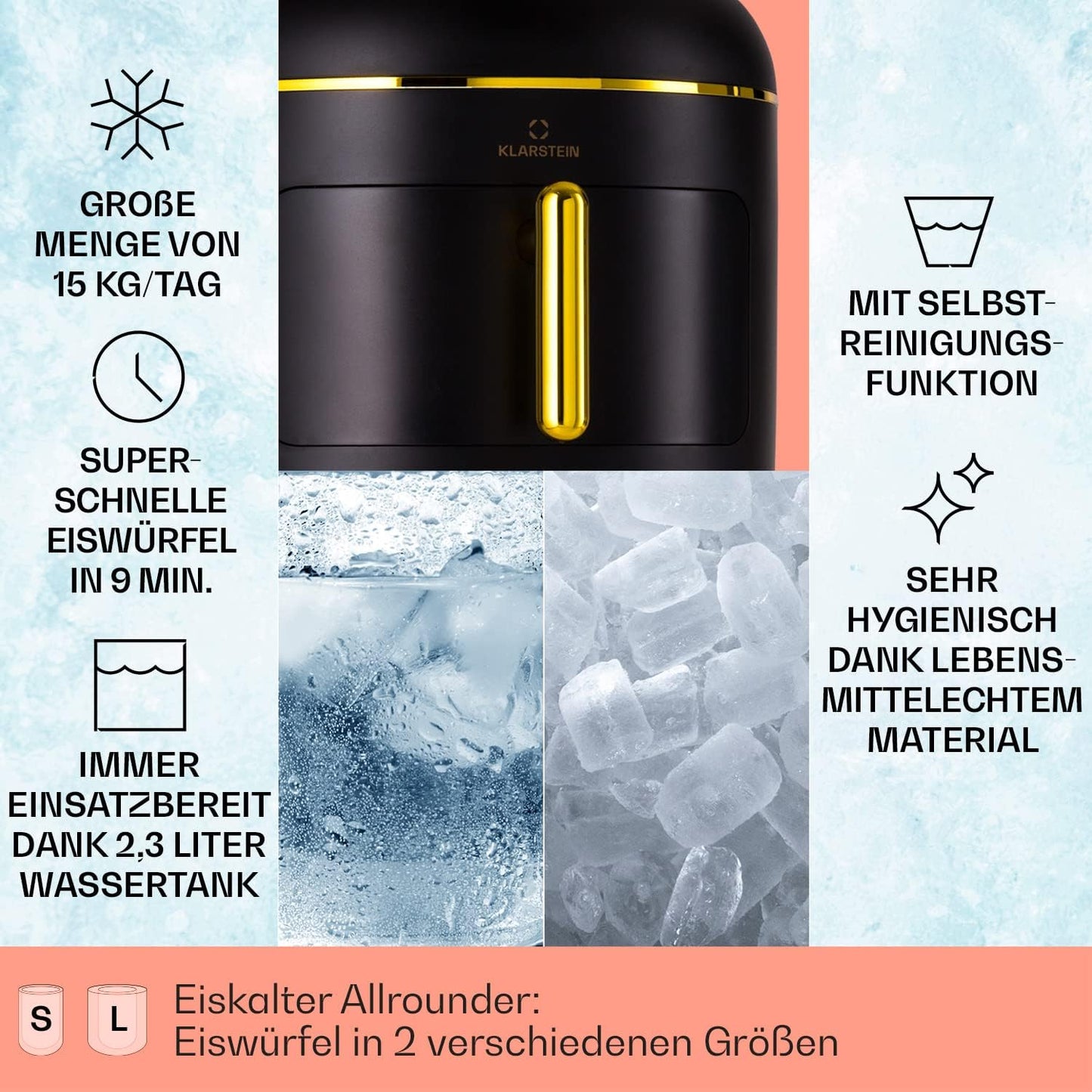 Eiswürfelmaschine, schwarz, 15 KG
