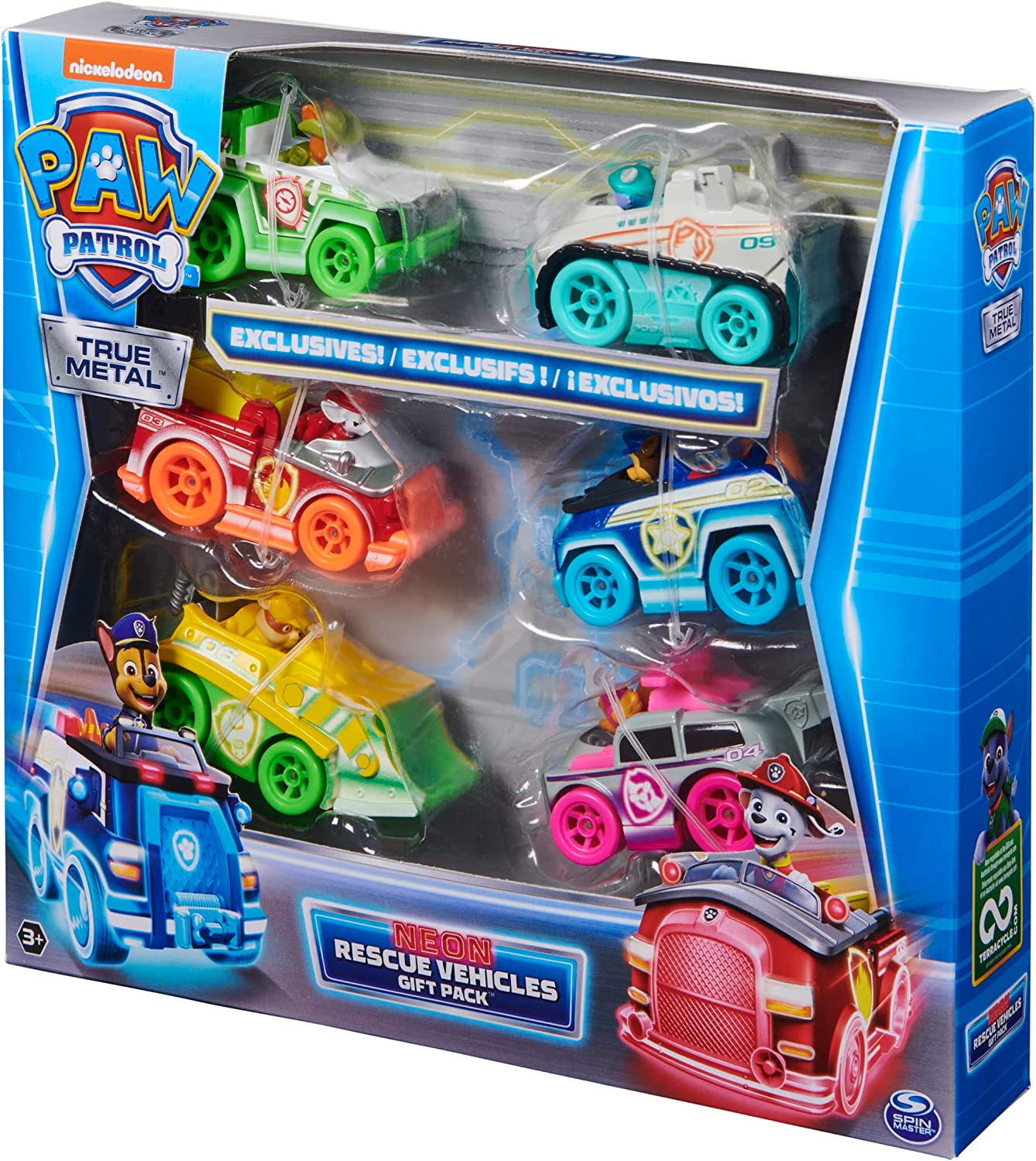 Paw Patrol True Metal Neon Fahrzeuge 6er-Geschenkset, Spielfahrzeug