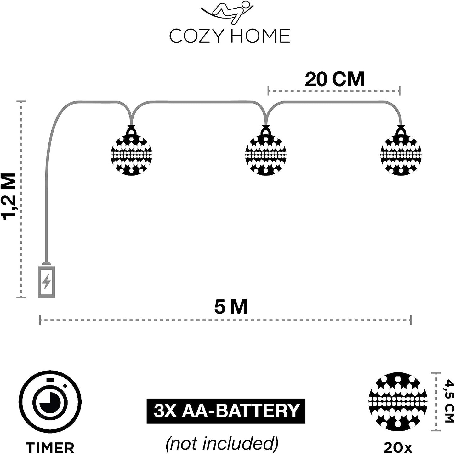 Lichterkette, Batterie - 20 LEDs - 5 Meter