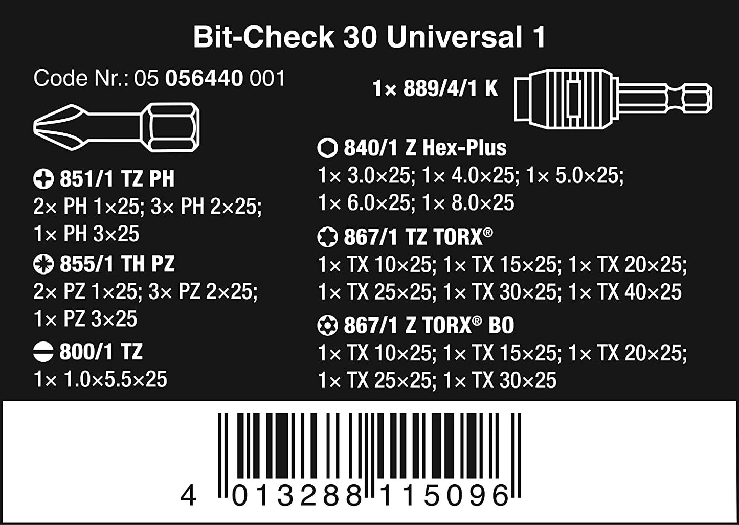 Bit-Satz Bit-Check 30 Universal 1, 1/4"