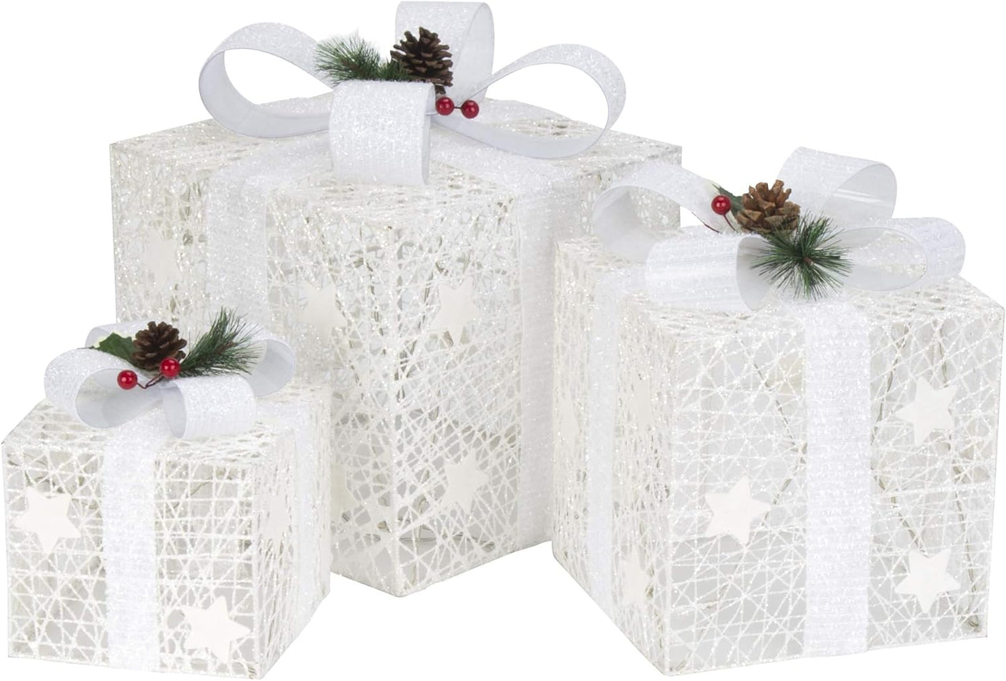 3er Set LED Geschenkbox, Weiss