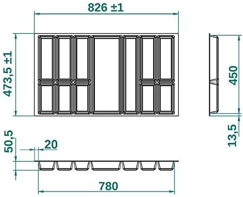 Besteckeinsatz, Besteckeinsatz, Breite: 826 mm (für 90er Korpus)