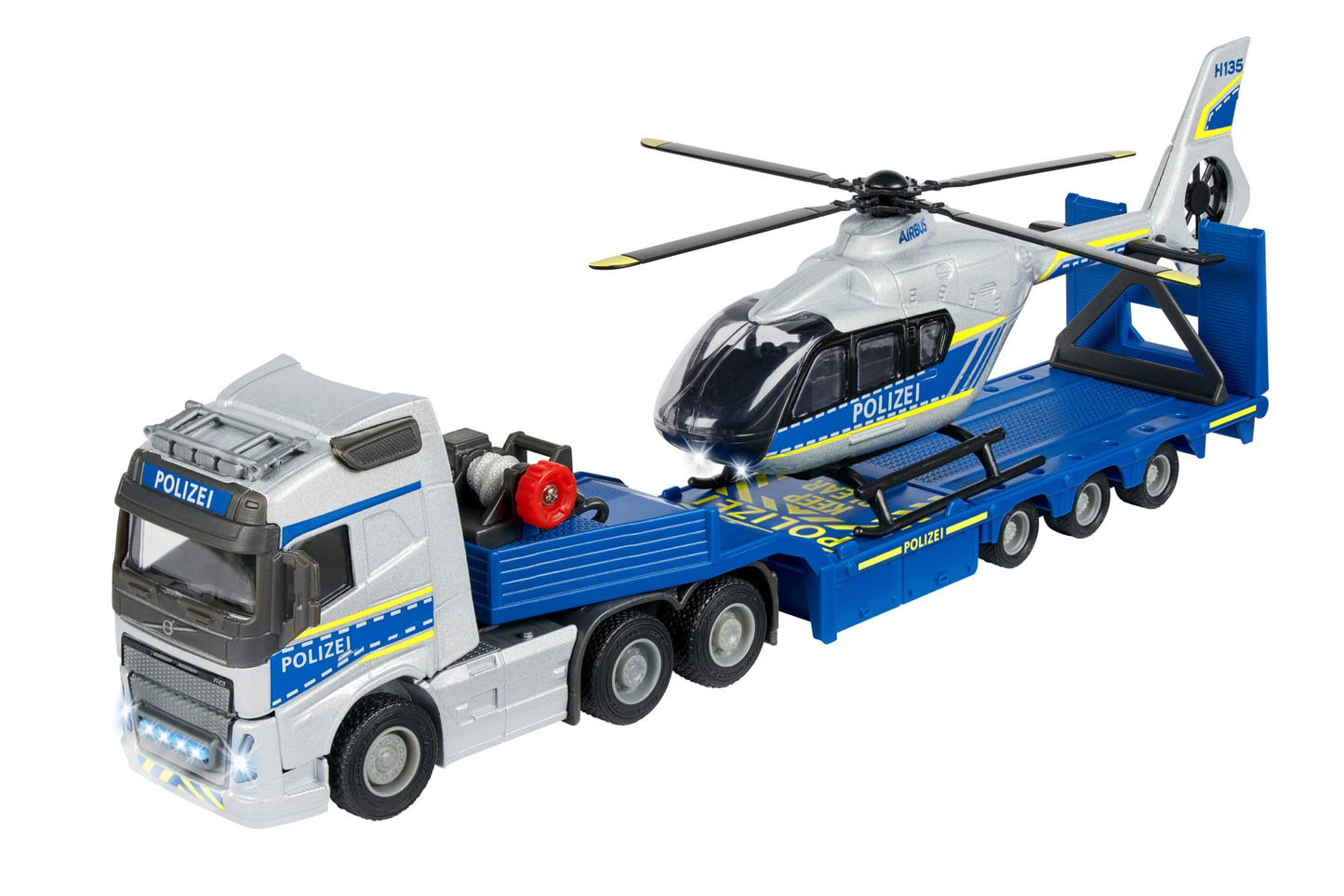 Volvo Polizei-Transporter FH-16 LKW mit Auflieger und Airbus Hubschrauber, Spielfahrzeug