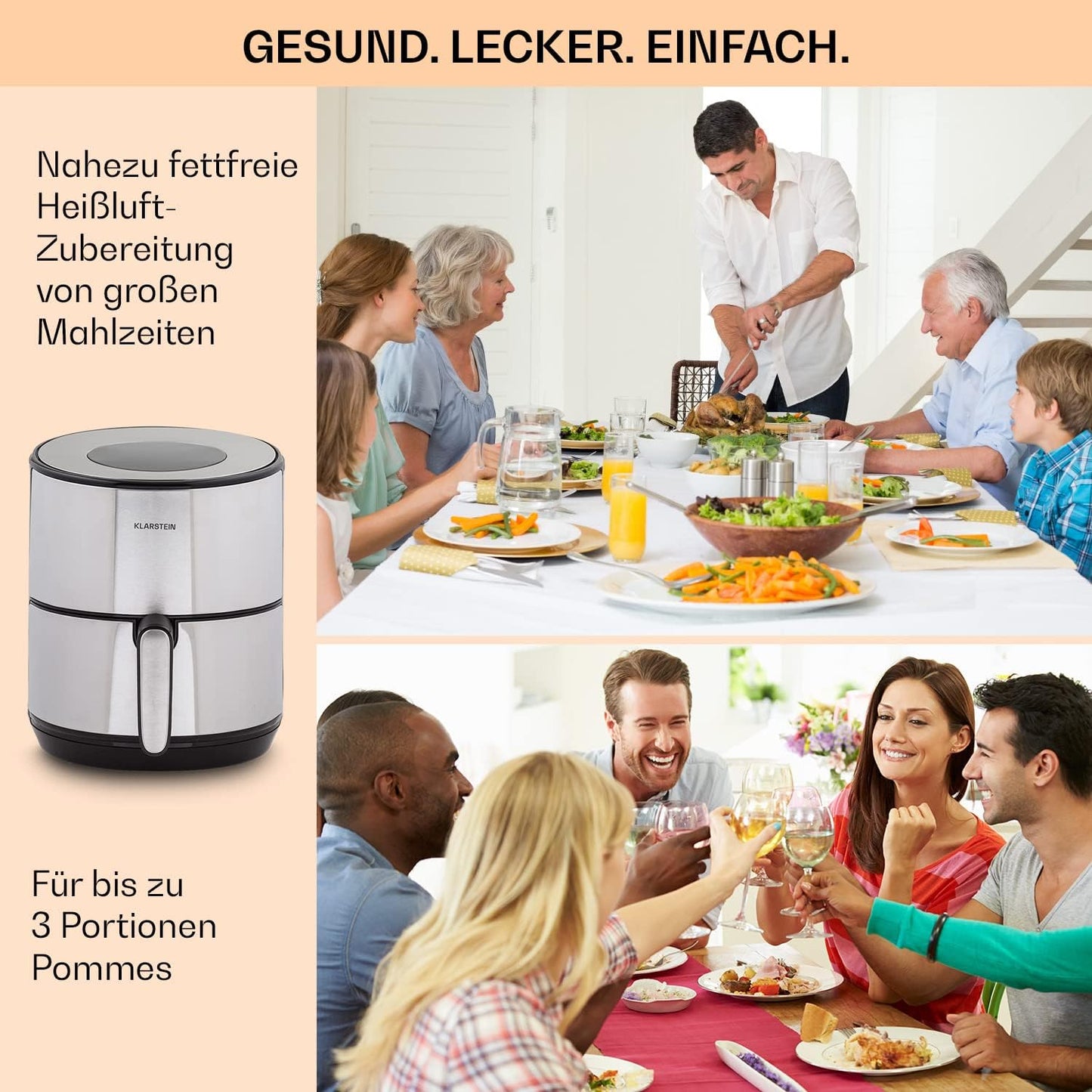 Heissluftfriteuse, Silber, 4,3 L