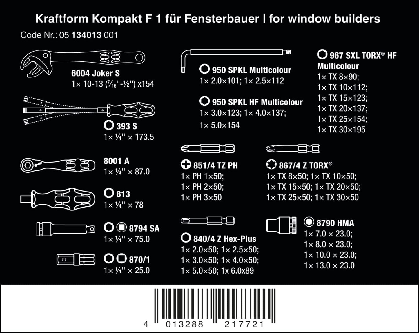 Kraftform Kompakt F 1, für Fensterbauer, 35-teilig, Werkzeug-Set