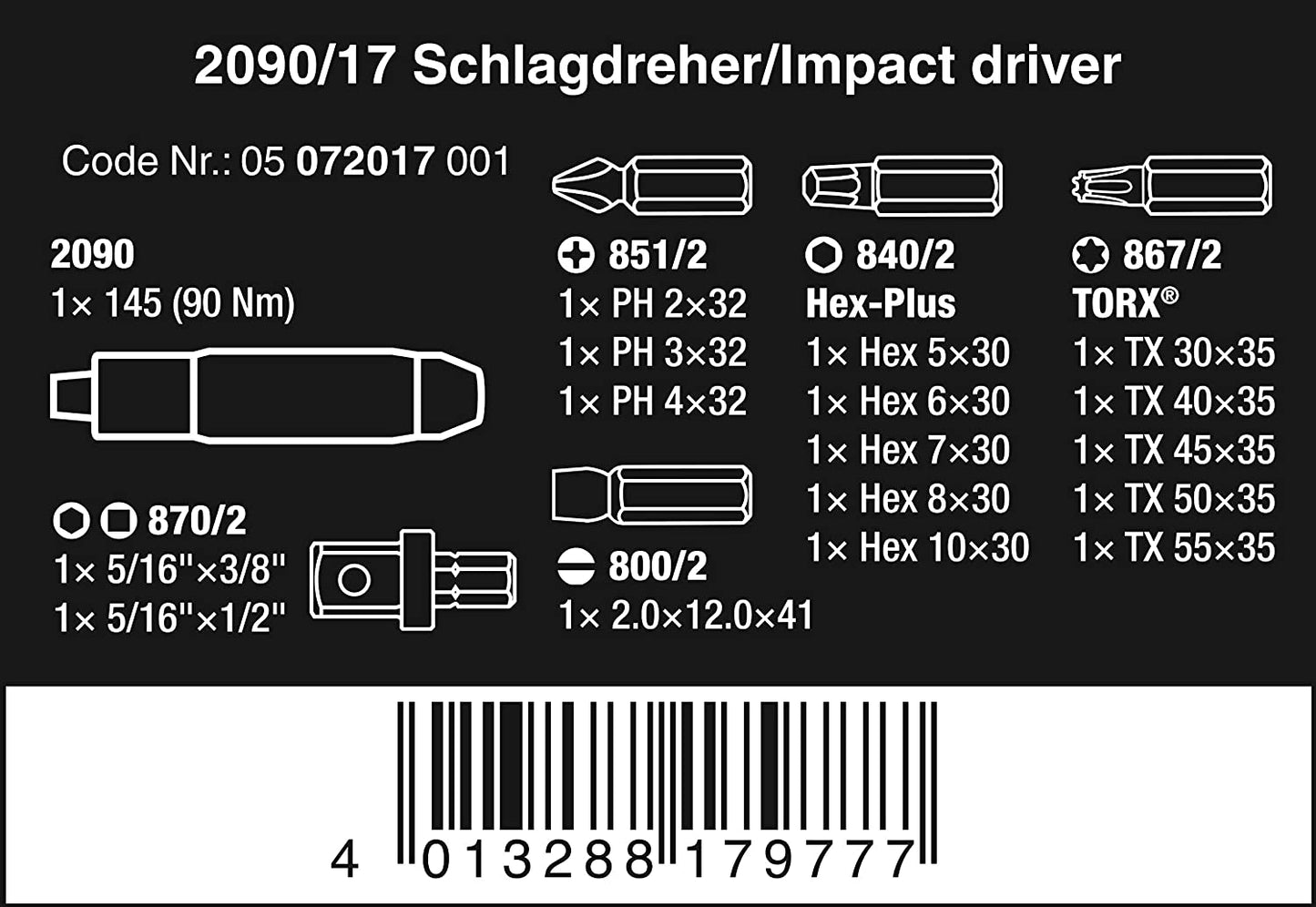 Schlagschraubendreher Satz 90Nm, 17-teilig, Schlagschrauber