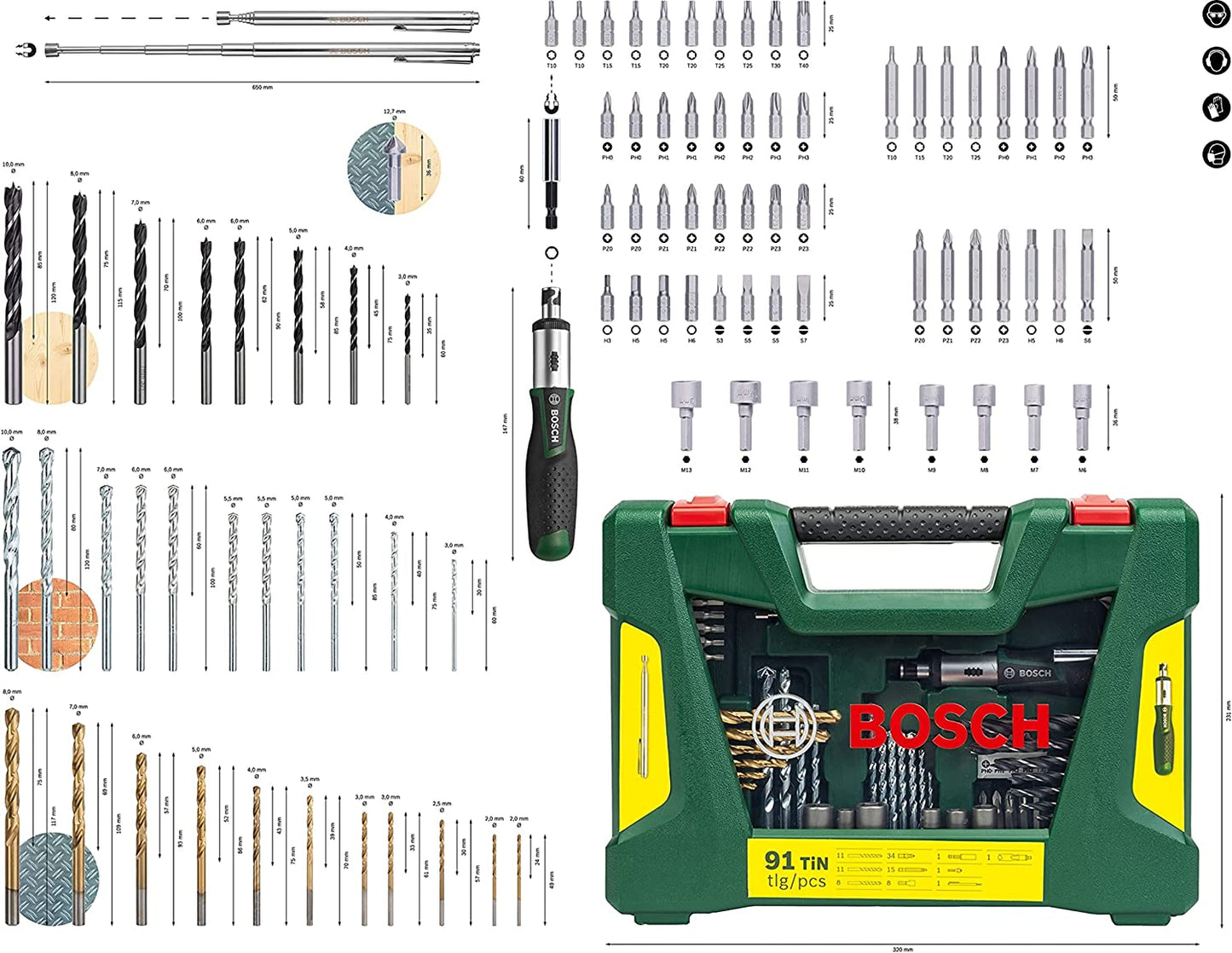 V-Line TiN-Bohrer- und Bit-Set, 91-teilig , Bohrer- & Bit-Satz
