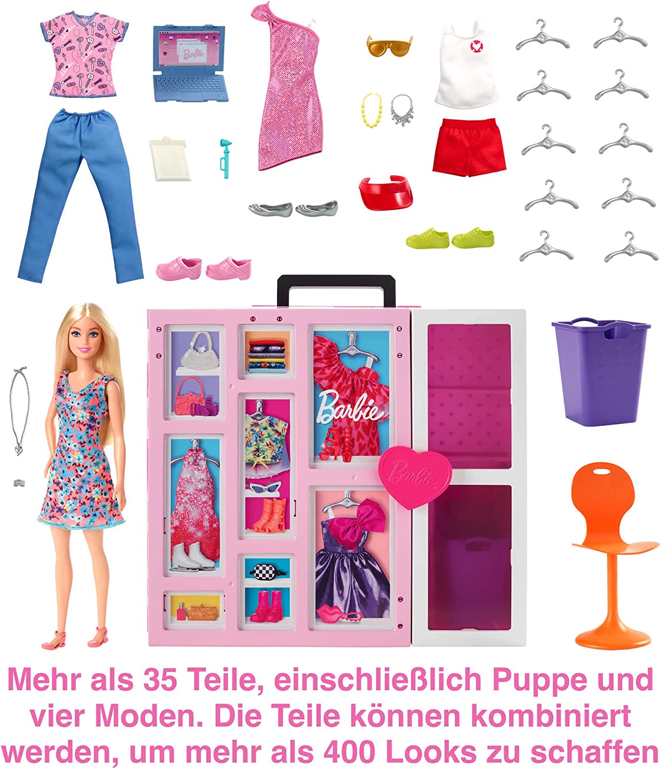 Barbie Traumkleiderschrank mit Puppe, Moden & Accessoires, Puppenmöbel