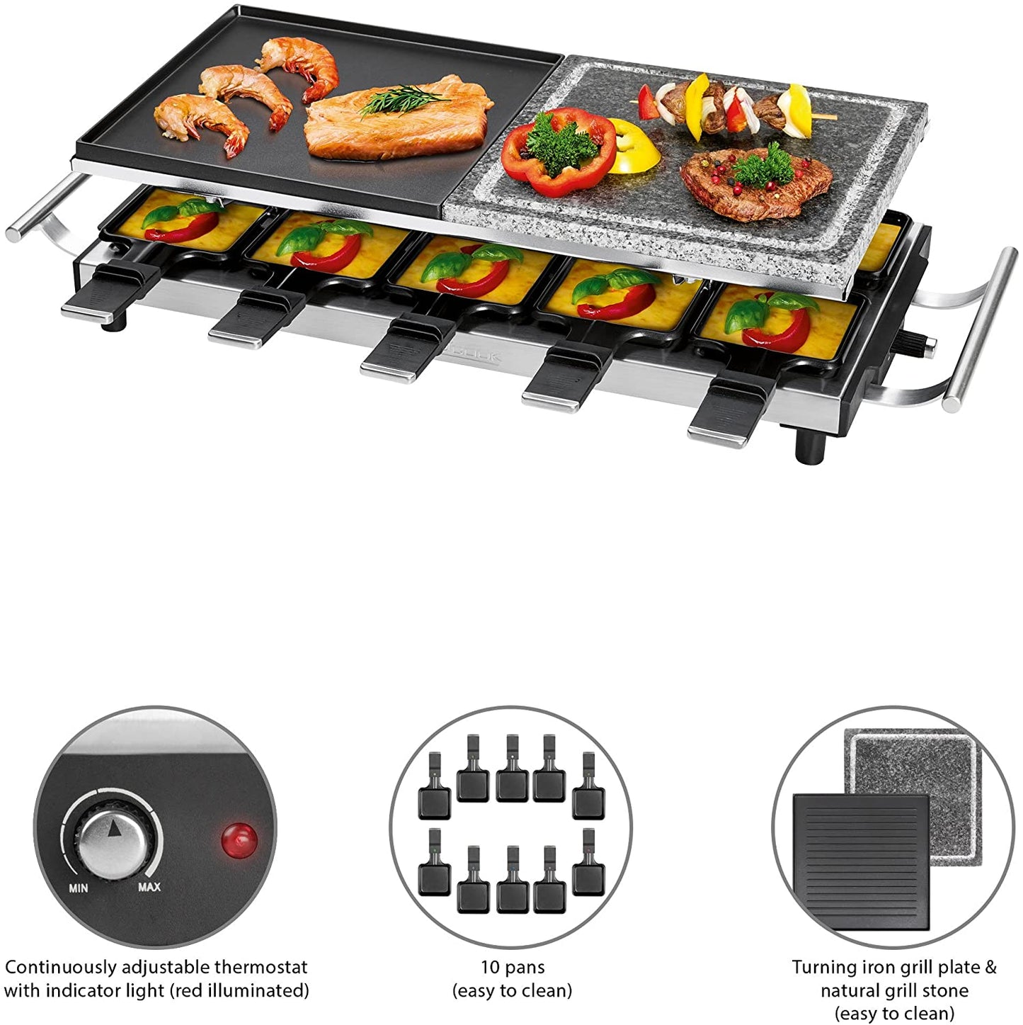 Raclette-Grill PC-RG 1144, Schwarz-edelstahl