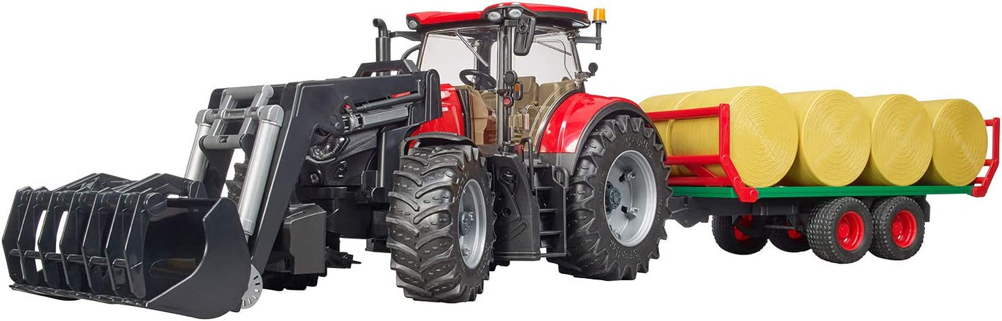 Case IH Optum 300CVX mit Frontlader und Ballentransportanhänger, Modellfahrzeug