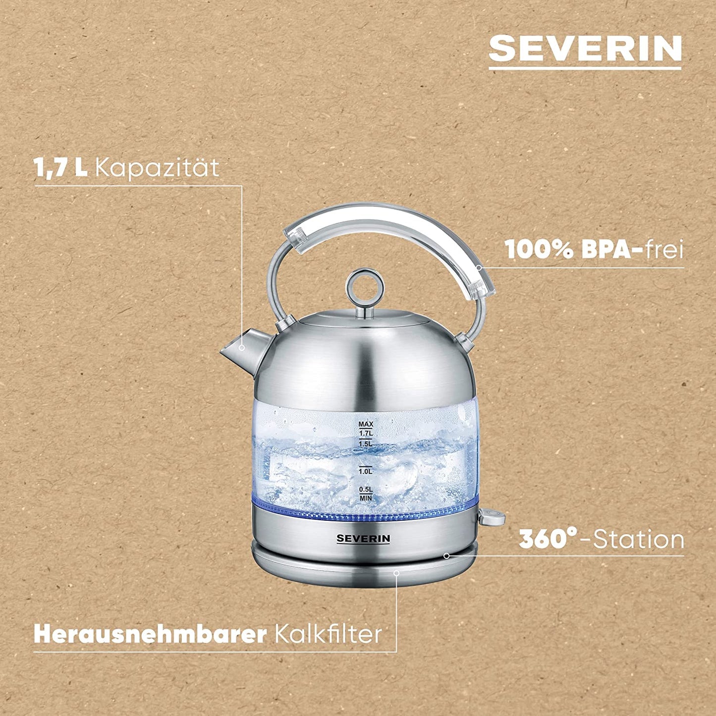 Glas-Wasserkocher Retro WK 3459, 1,7L, Retro-Look