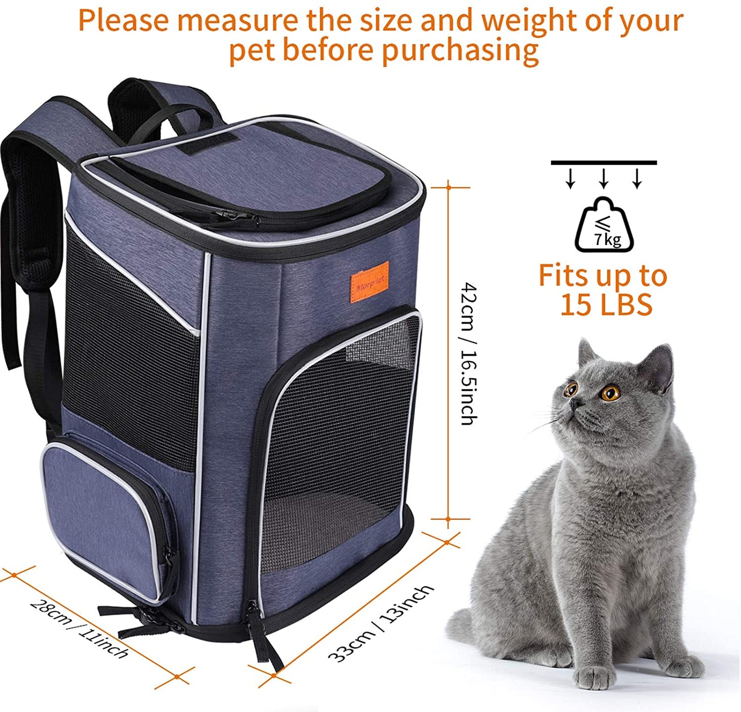 Katzenrucksack, Denim Blau L 33 x B 28 x H 42 cm