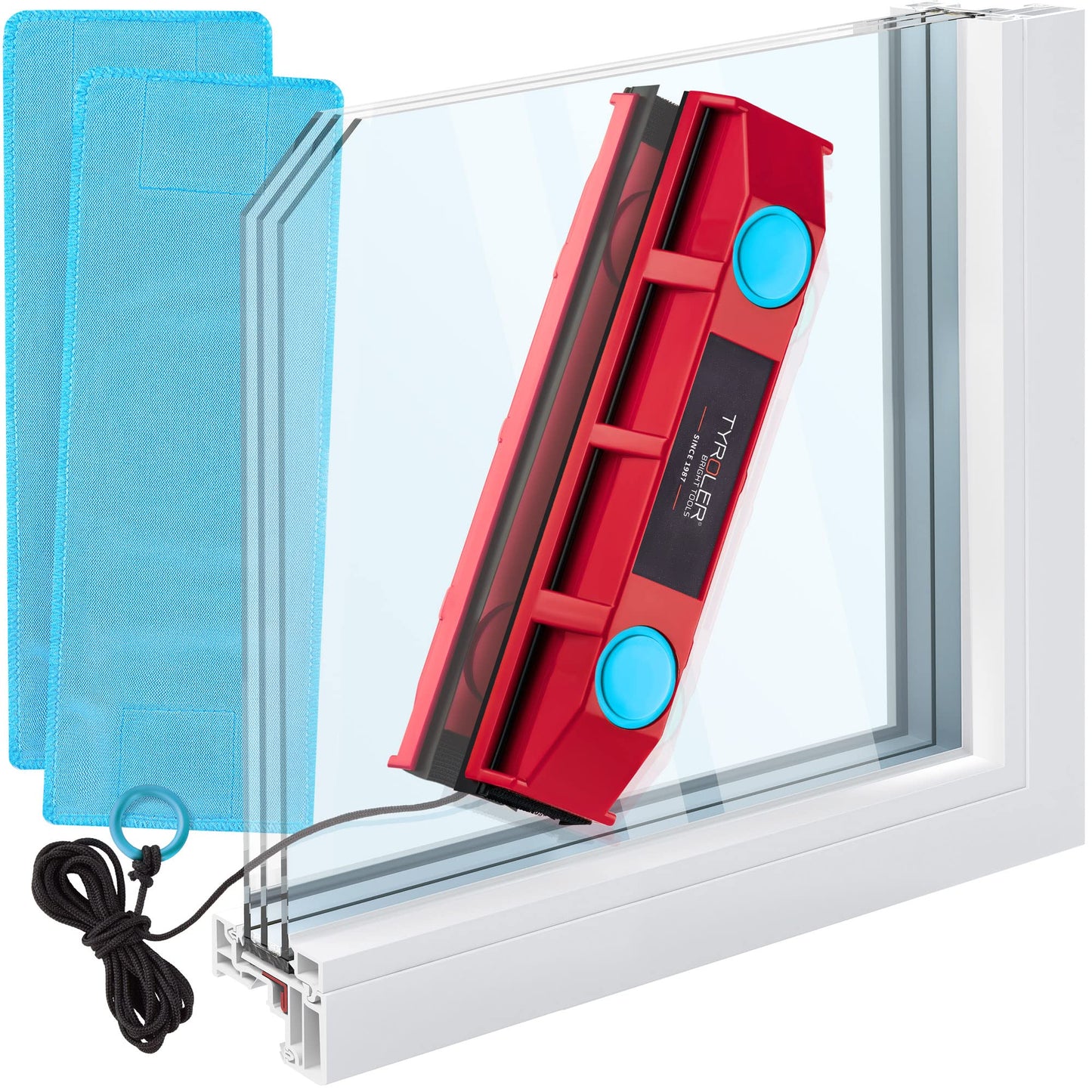 Fenster-Reinigungsgerät, Für 8-18 mm doppelt Fensterstärke (Blau)