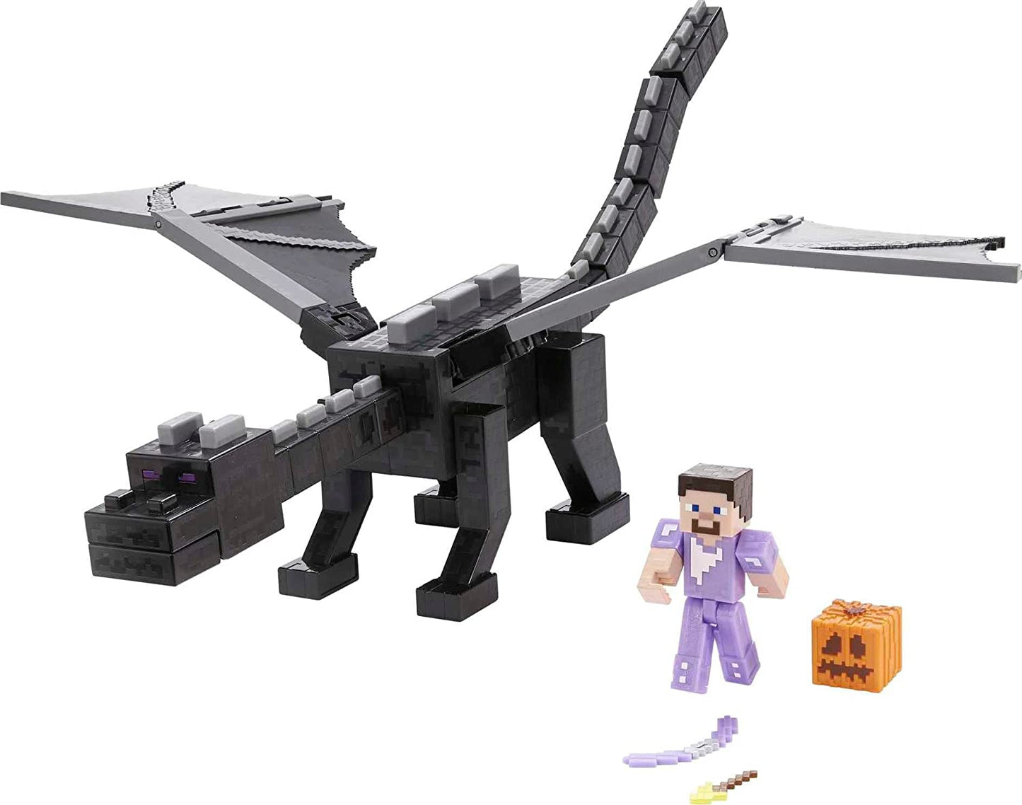 Minecraft Enderdrache, 50 cm gross, und Steve-Figur mit Farbwechseleffekt, Spielfigur