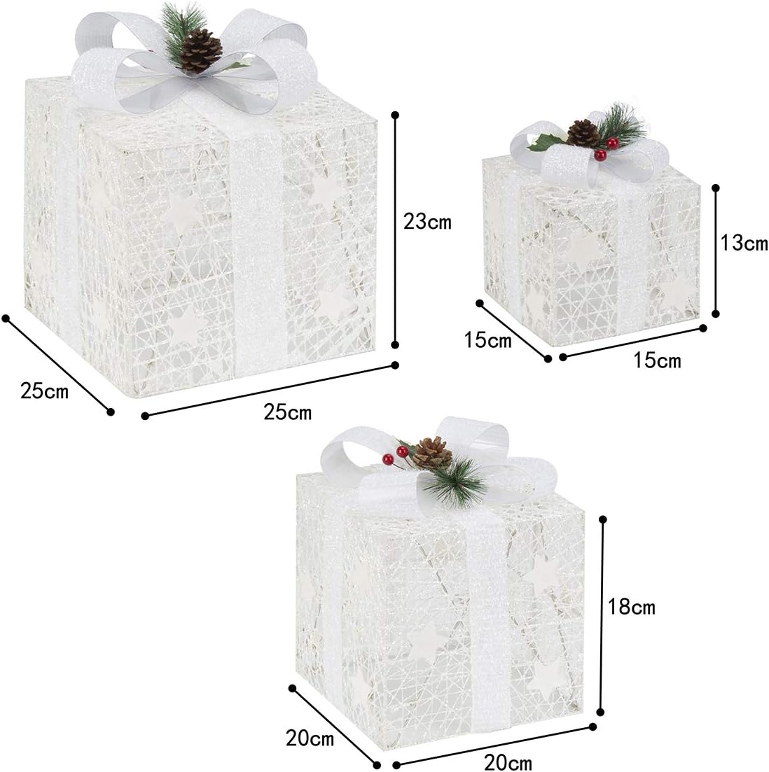 3er Set LED Geschenkbox, Weiss