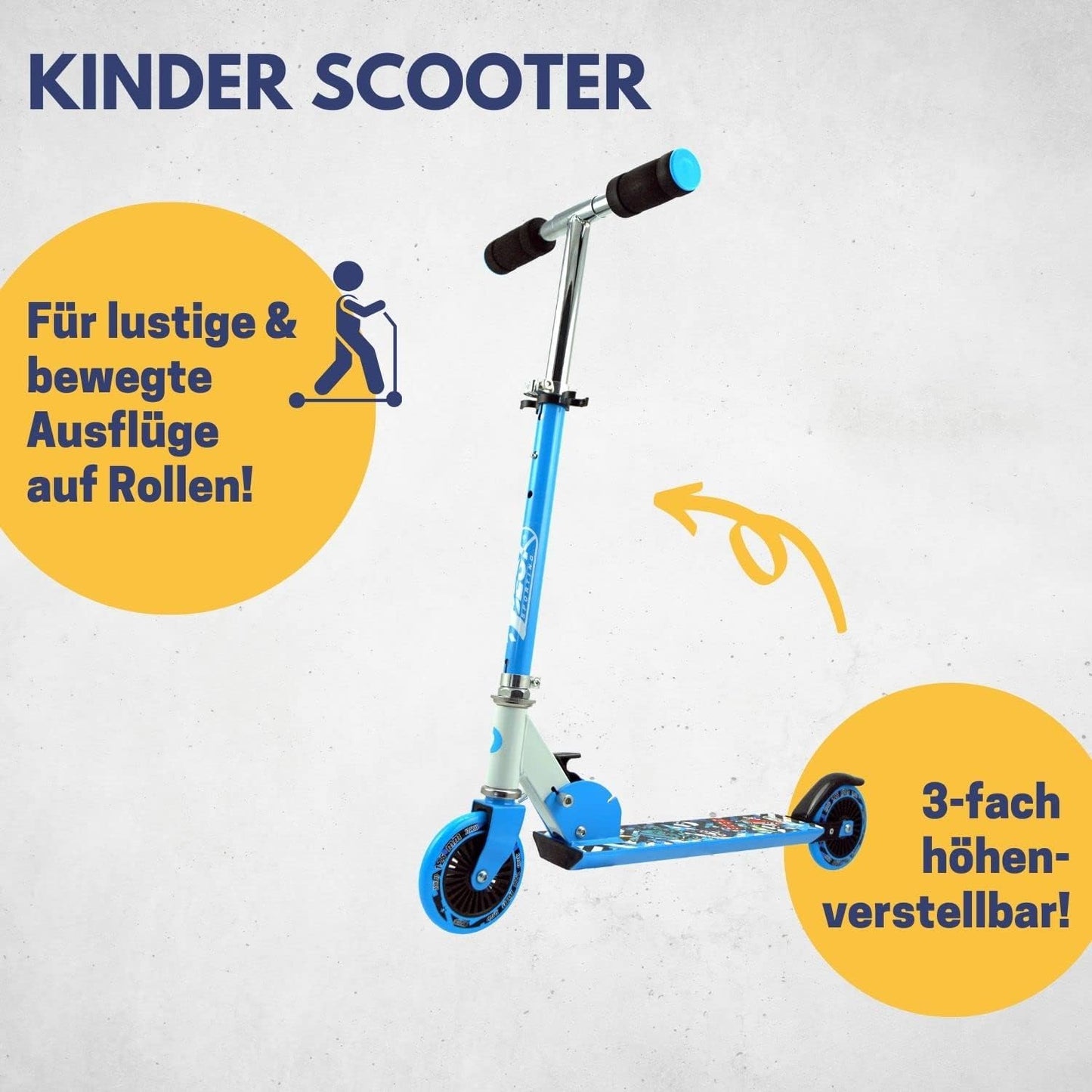 klappbarer Tretroller, Basic-Modell: blau-weiss
