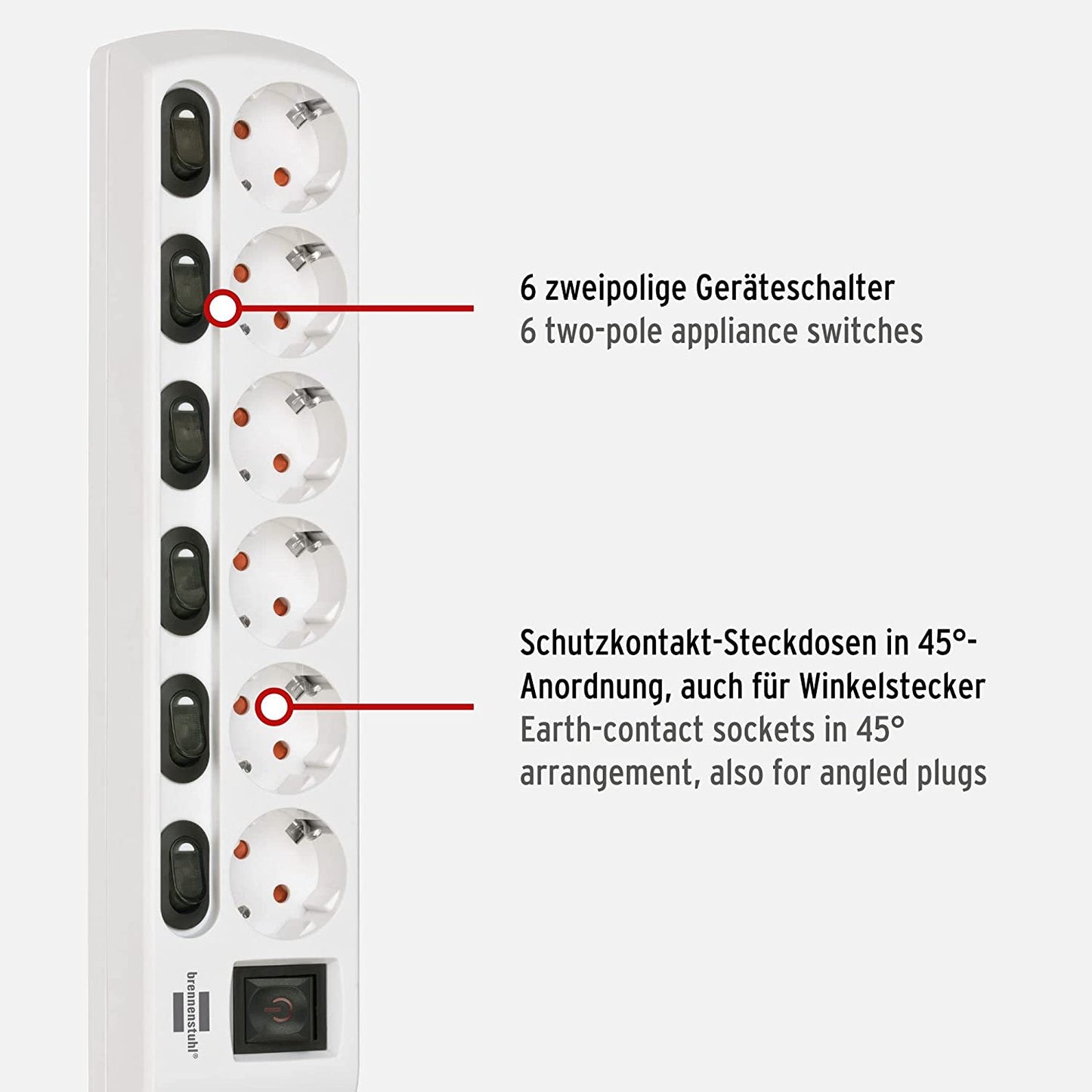 Einzeln schaltbare Steckdosenleiste 6-fach