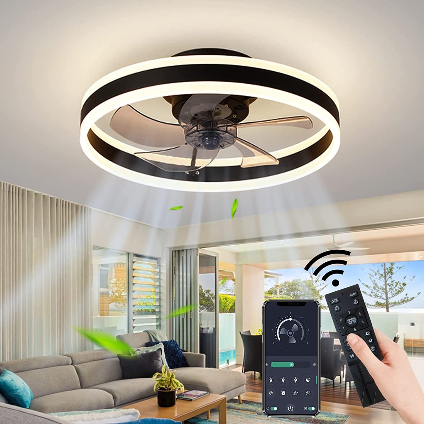 Deckenventilator mit Beleuchtung, Deckenventilator mit Licht, Black