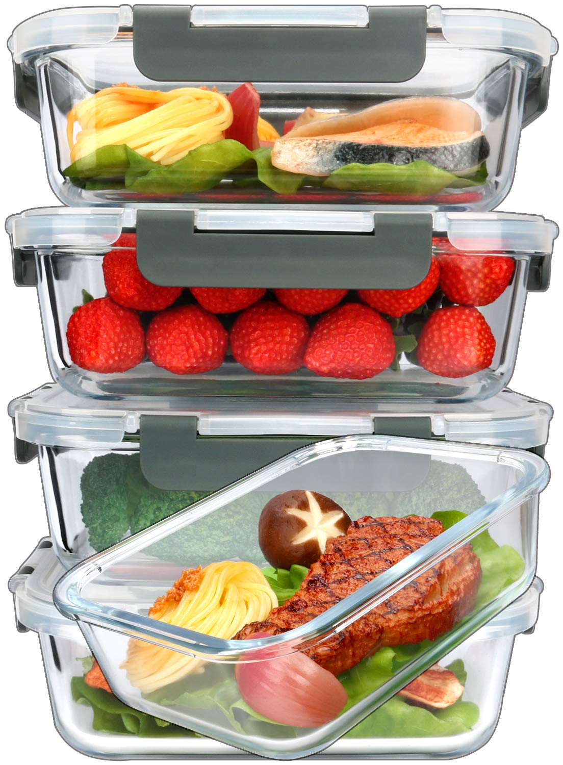 5er Set Glas-Frischhaltedosen, Schwarz